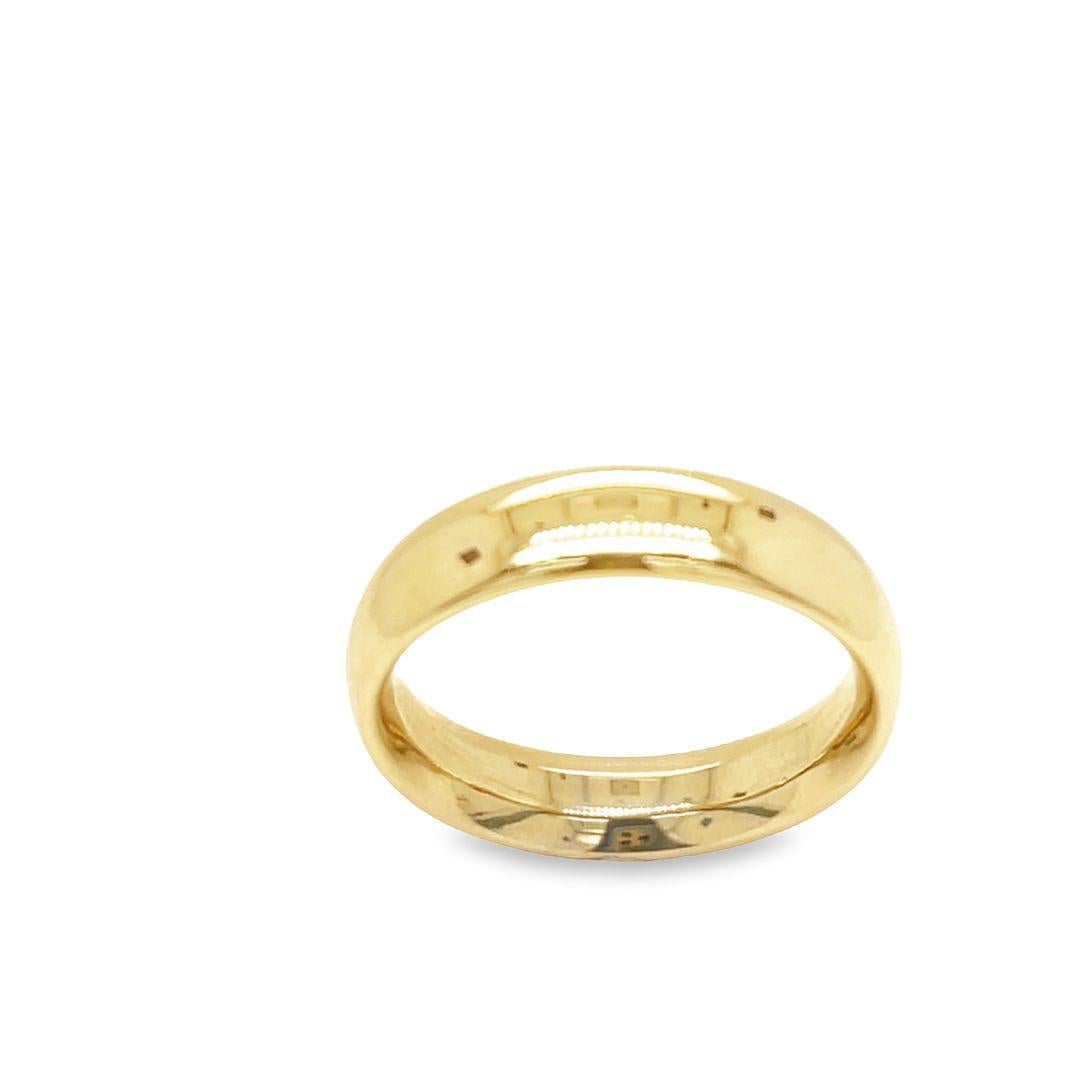 Women's or Men's 14K Yellow Gold 5mm Slightly Domed Comfort Fit Wedding Ring For Sale