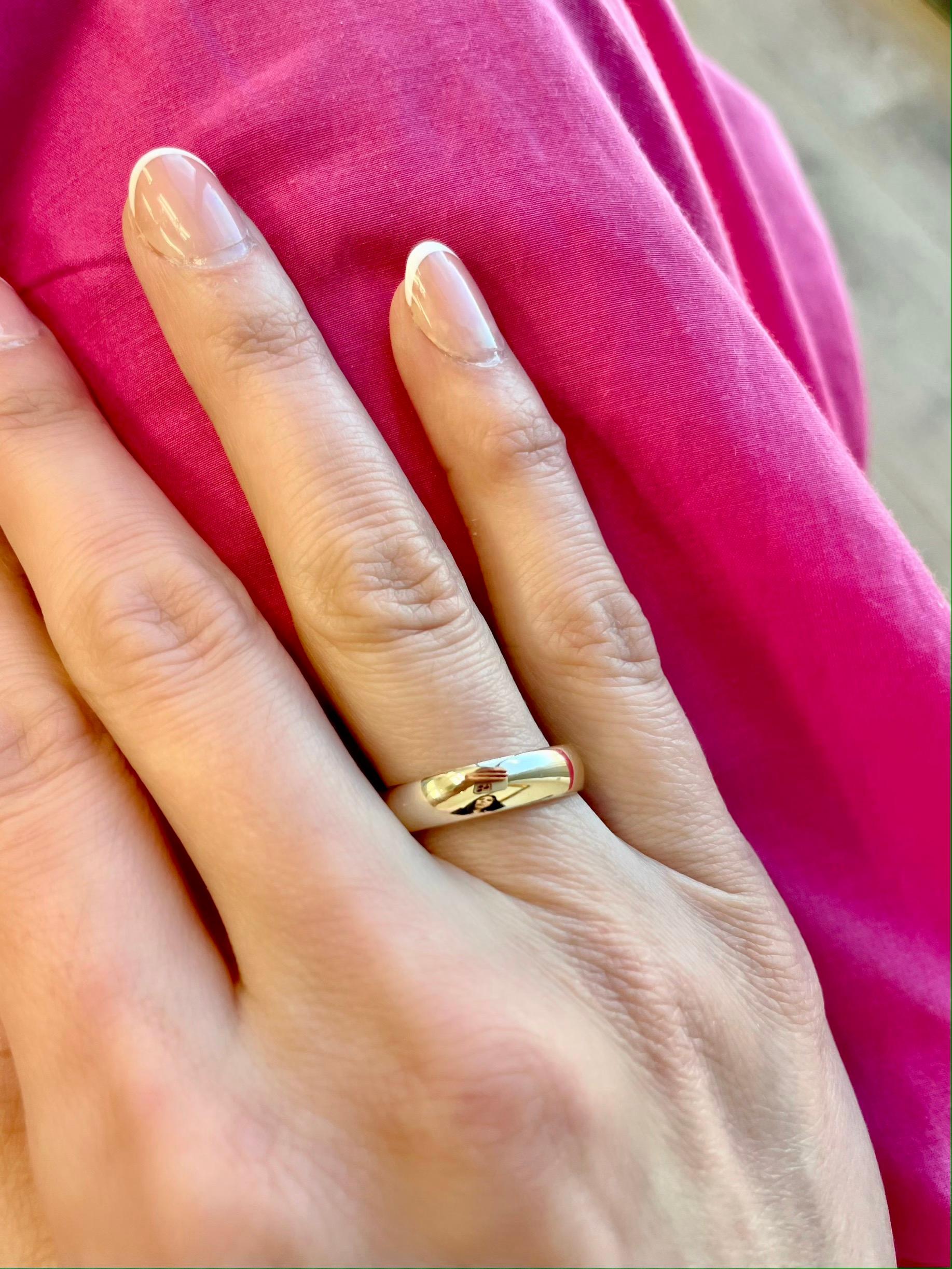 14K Yellow Gold 5mm Slightly Domed Comfort Fit Wedding Ring For Sale 4