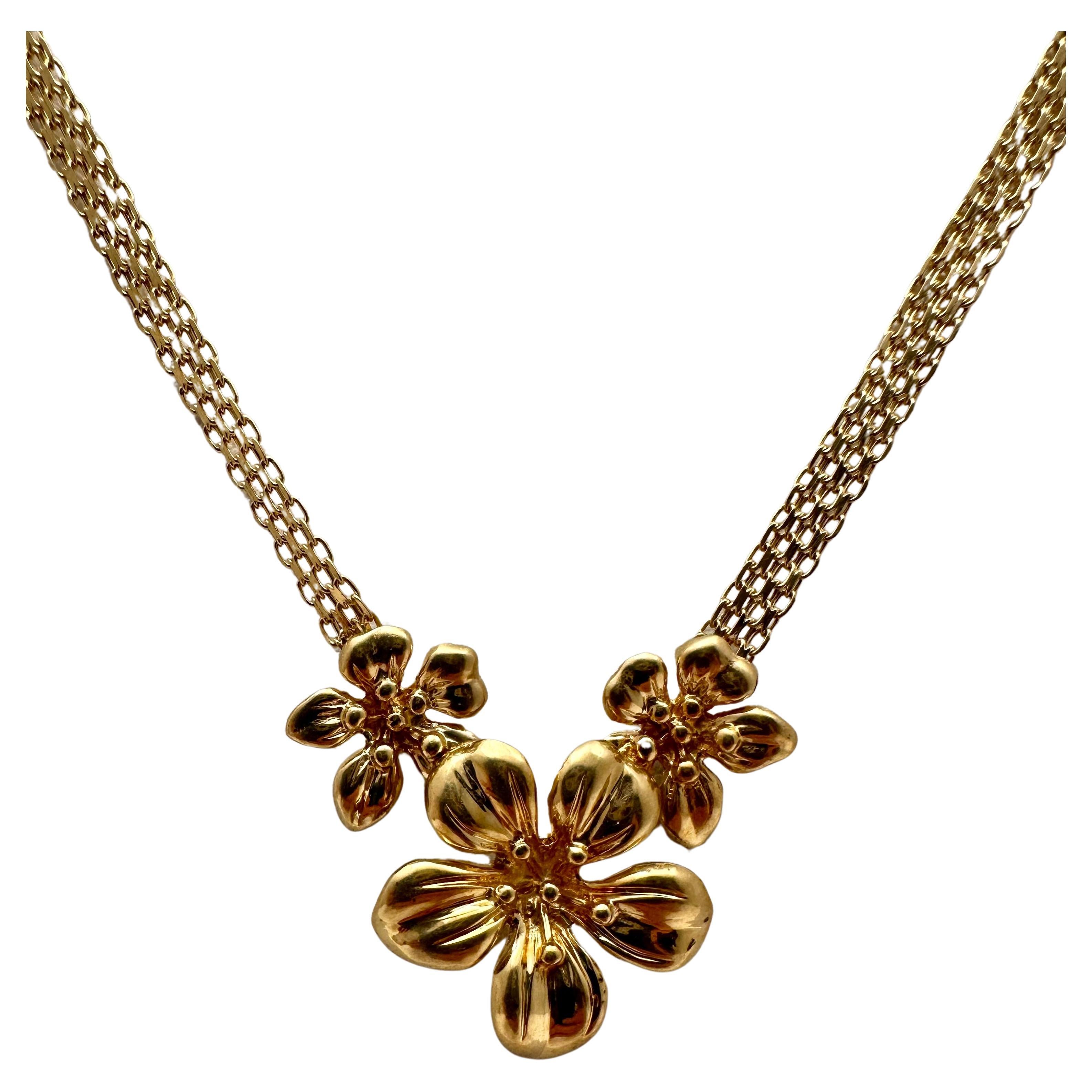 14k Yellow Gold 5mm Wide 17.25" Floral Necklace  For Sale