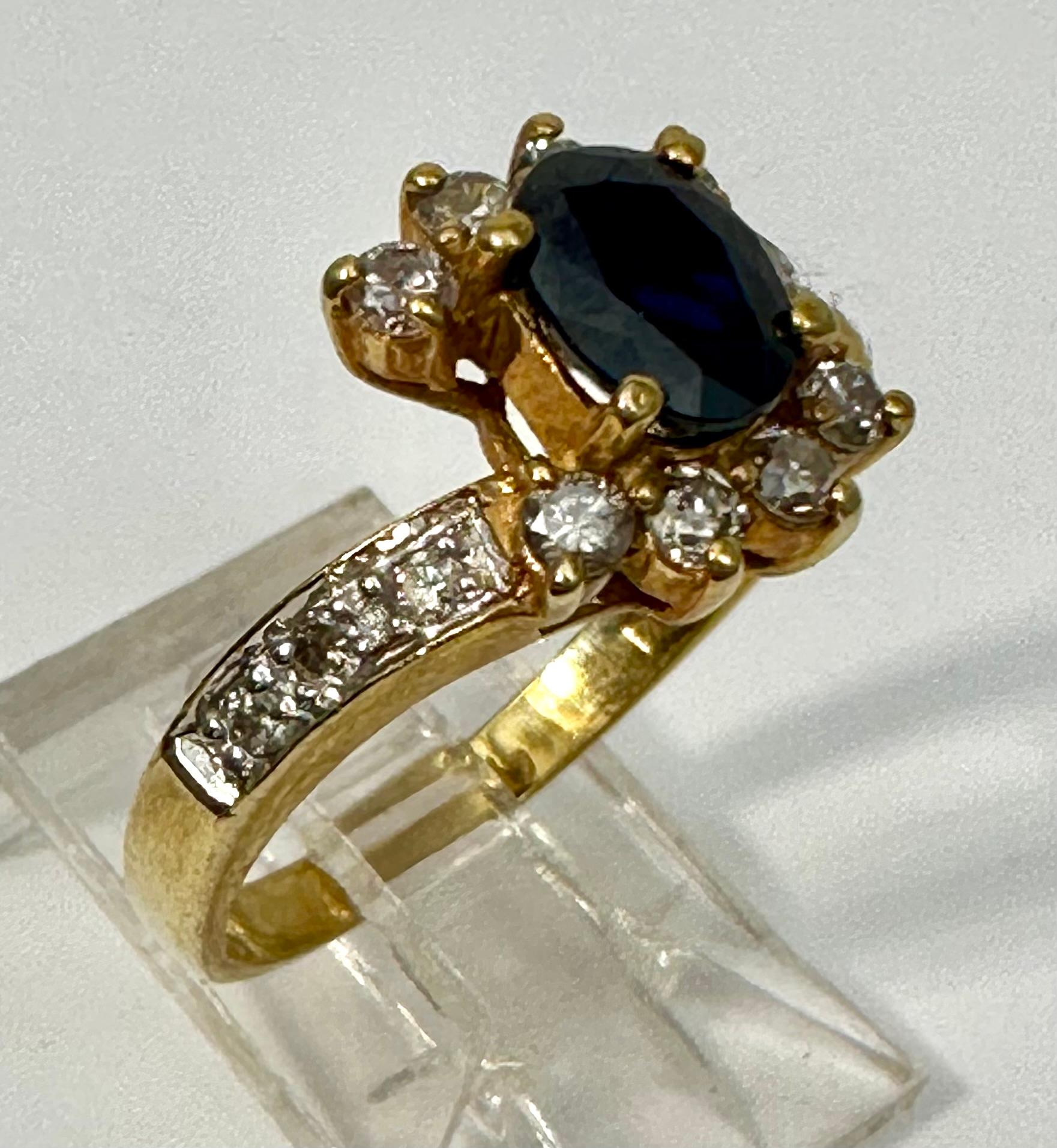 Artist 14k Yellow Gold 5mm x 8mm Oval Sapphire 14 Diamonds Ring Size 7 1/4 For Sale