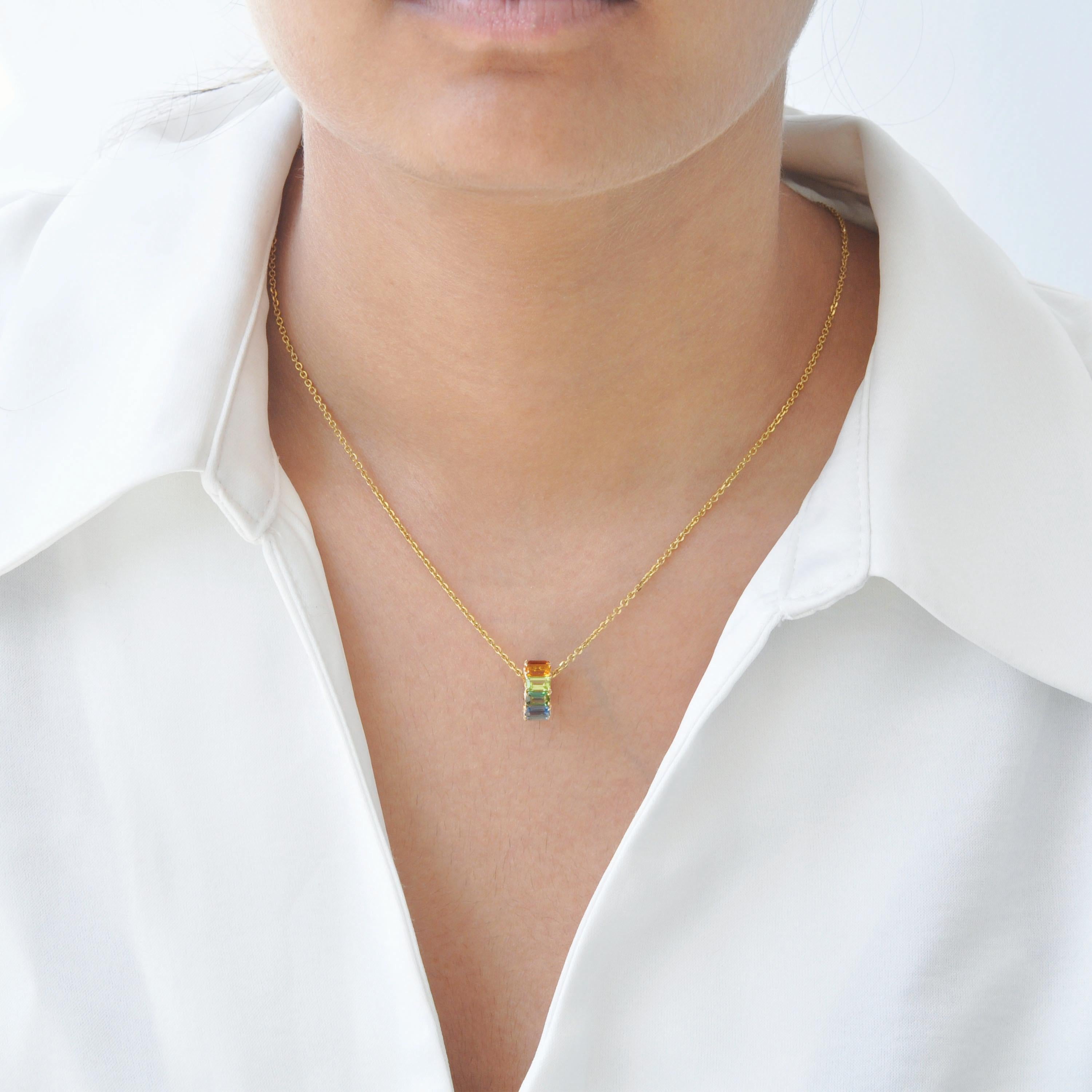 Pendentif rond octogonal en or jaune 14 carats 5 x 3 mm avec pierres précieuses arc-en-ciel en vente 11