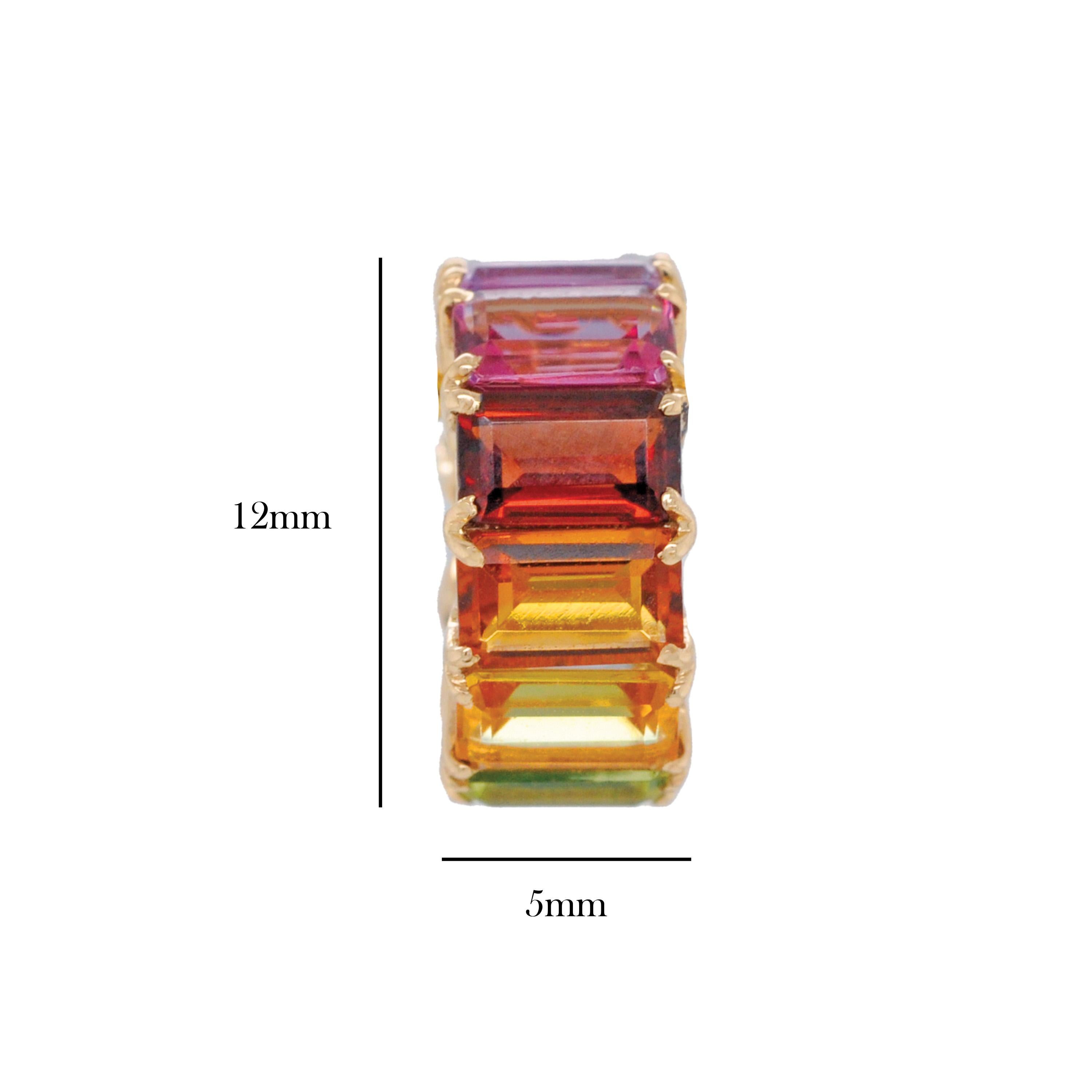 Pendentif rond octogonal en or jaune 14 carats 5 x 3 mm avec pierres précieuses arc-en-ciel en vente 2