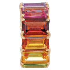 14K Yellow Gold 5x3 MM Octagon Rainbow Gemstones Circle Ring Pendant