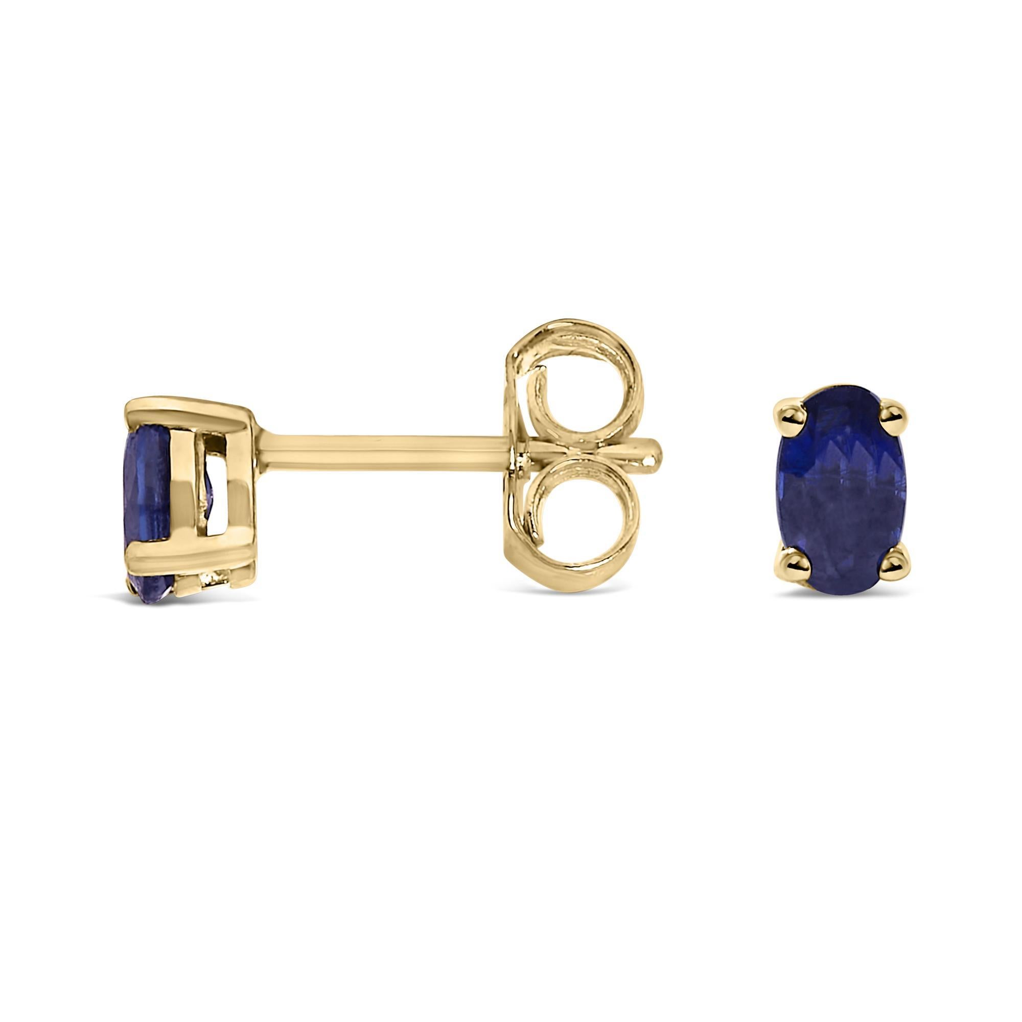 Pendientes de oro amarillo de 14 quilates con zafiro azul ovalado solitario de 5x3 MM Moderno en venta