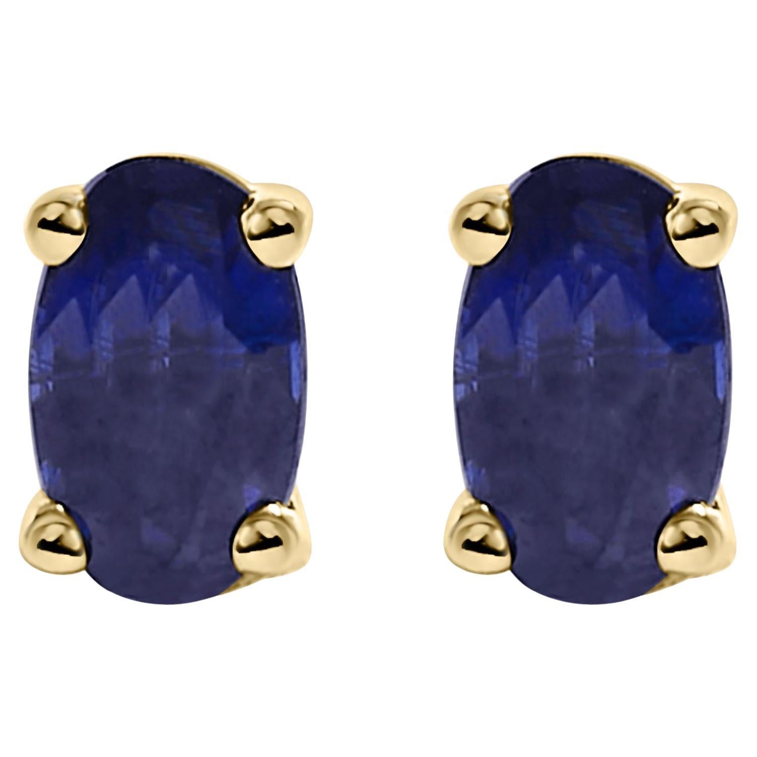 Pendientes de oro amarillo de 14 quilates con zafiro azul ovalado solitario de 5x3 MM en venta