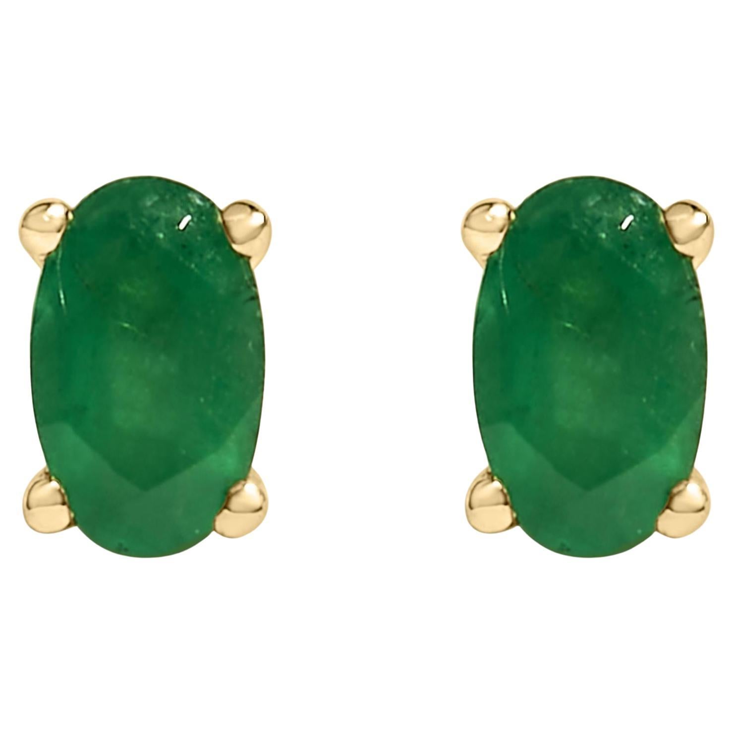 Pendientes de oro amarillo de 14 quilates con solitario de esmeralda verde ovalada de 5x3 MM
