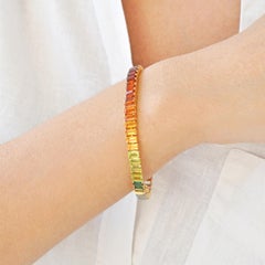 14K Yellow Gold 5x3mm Octagon Rainbow Natural Gemstones Tennis Link Bracelet