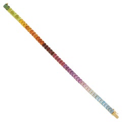 14K Yellow Gold 5x3mm Octagon Rainbow Natural Gemstones Tennis Link Bracelet