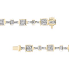 Bracciale Tennis in oro giallo 14K con diamanti taglio Princess e Baguette da 6 3/4 carati