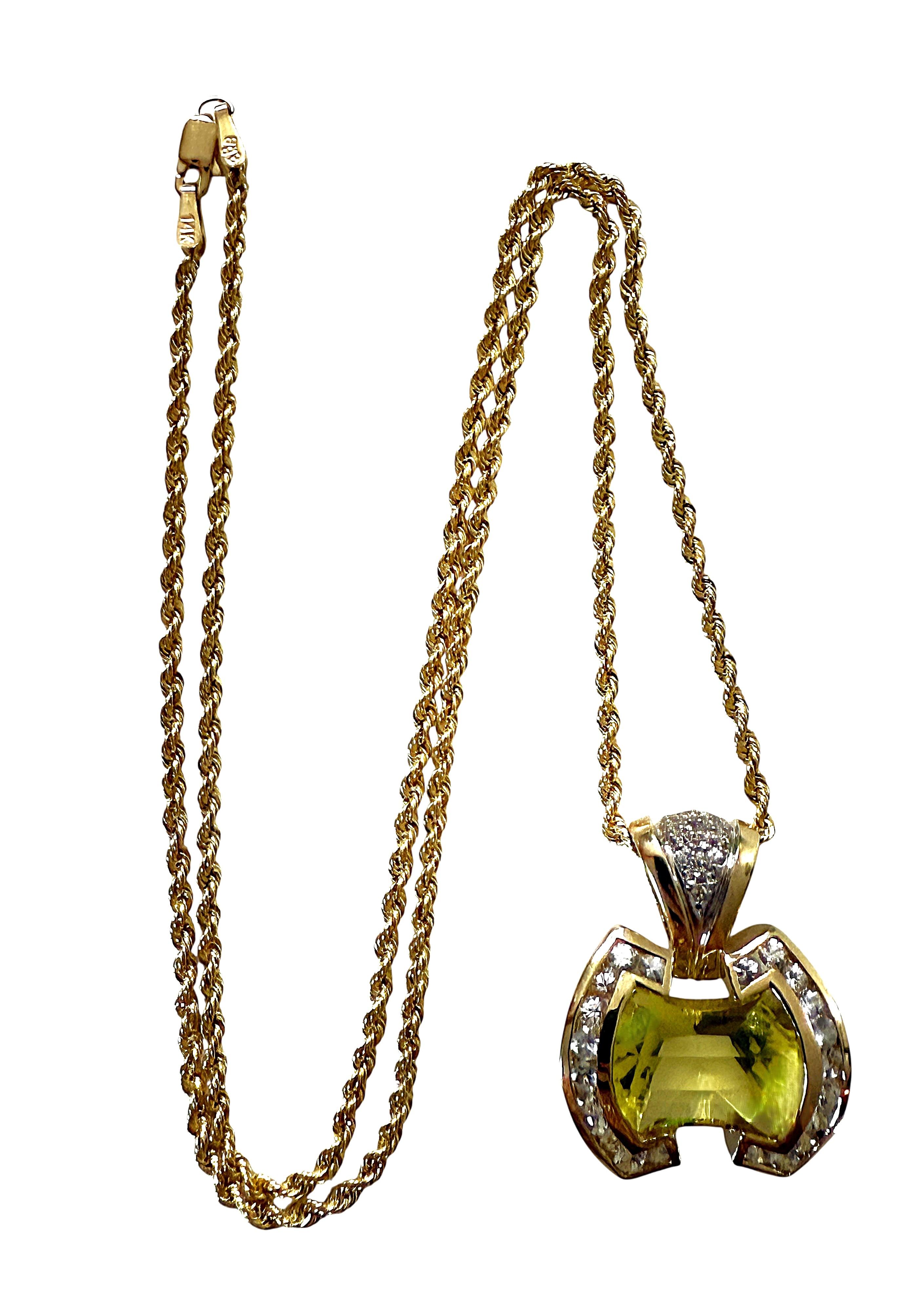 14k Gelbgold 6 Karat Citrin im Strahlenschliff & Saphir im Diamantschliff Halskette 4