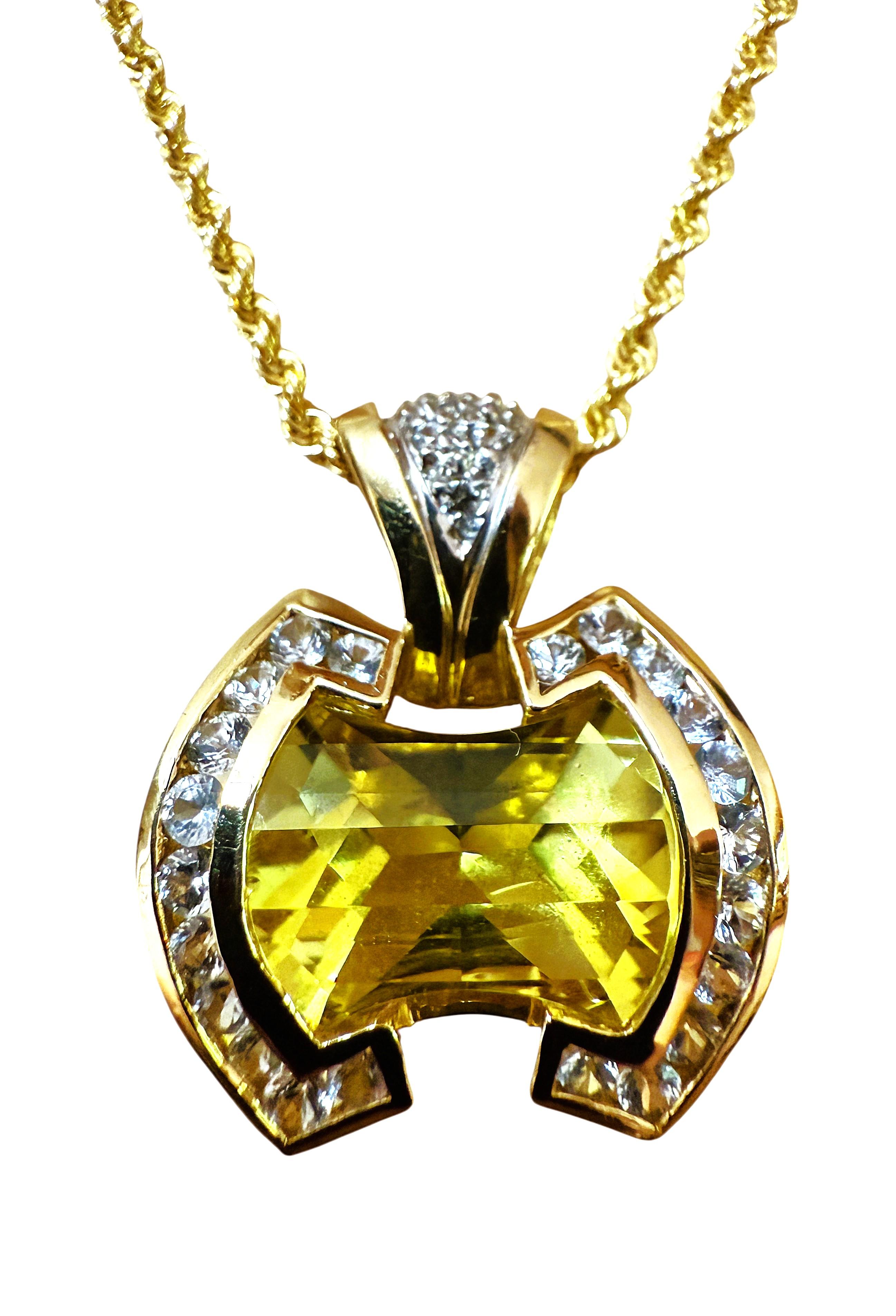 14k Gelbgold 6 Karat Citrin im Strahlenschliff & Saphir im Diamantschliff Halskette (Radiantschliff)