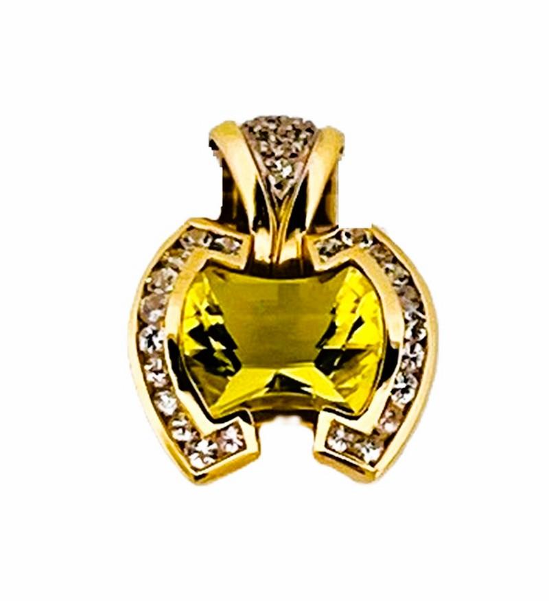 14k Gelbgold 6 Karat Citrin im Strahlenschliff & Saphir im Diamantschliff Halskette 1