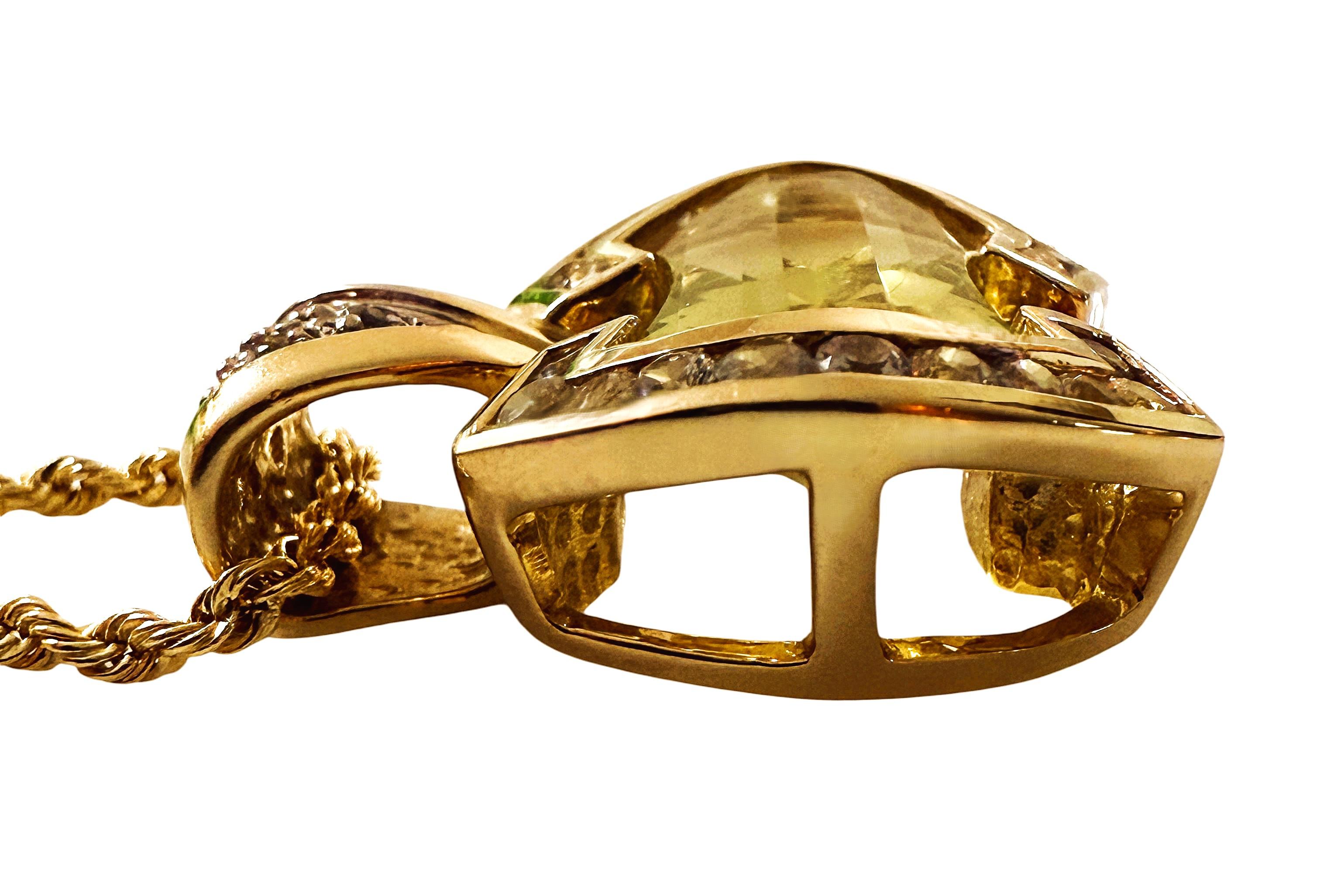14k Gelbgold 6 Karat Citrin im Strahlenschliff & Saphir im Diamantschliff Halskette 2