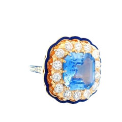 14K Yellow Gold 6+ Carat Square NO HEAT Ceylon Sapphire AGL and Diamond Ring