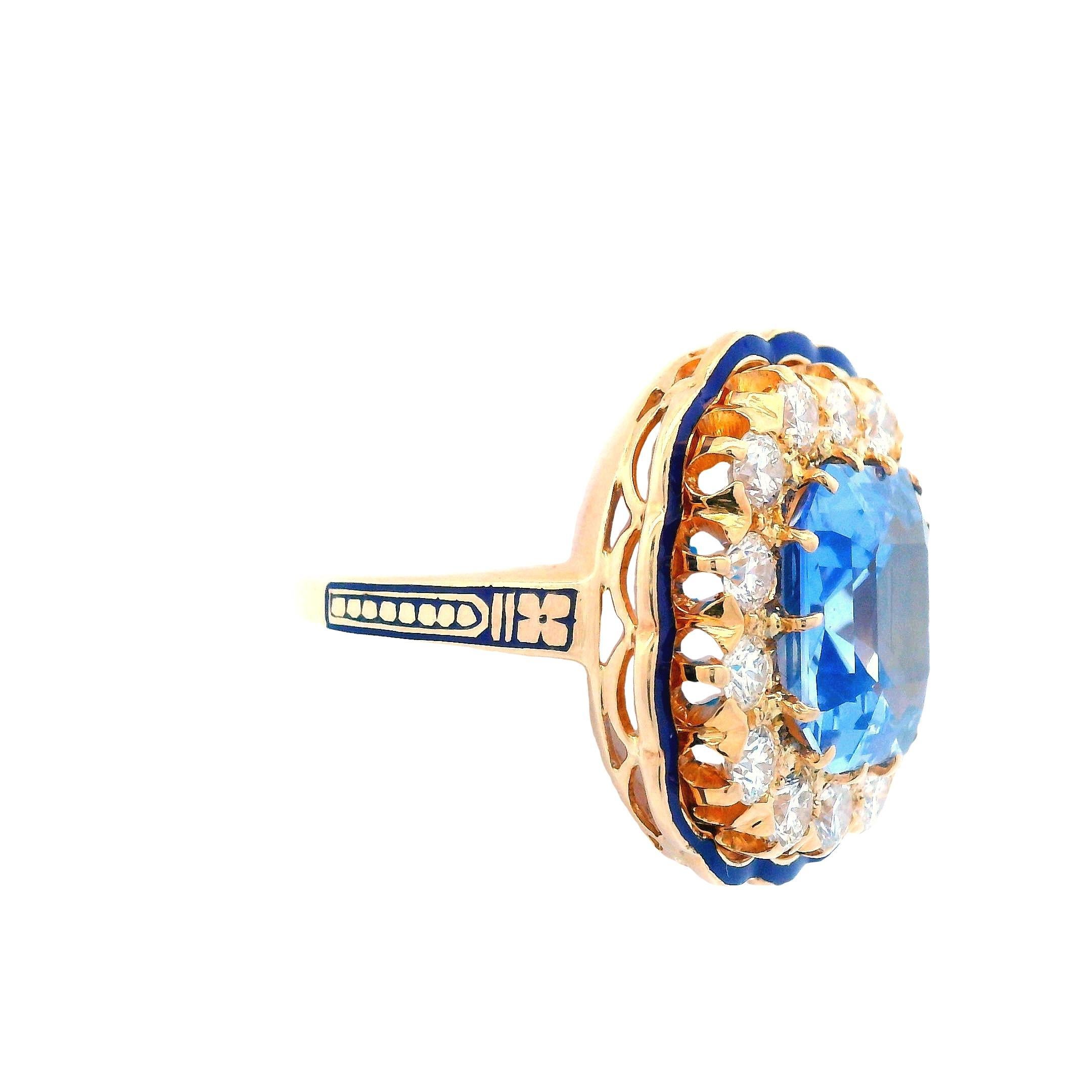 14K Yellow Gold 6+ Carat Square NO HEAT Ceylon Sapphire AGL and Diamond Ring In Excellent Condition For Sale In Lexington, KY