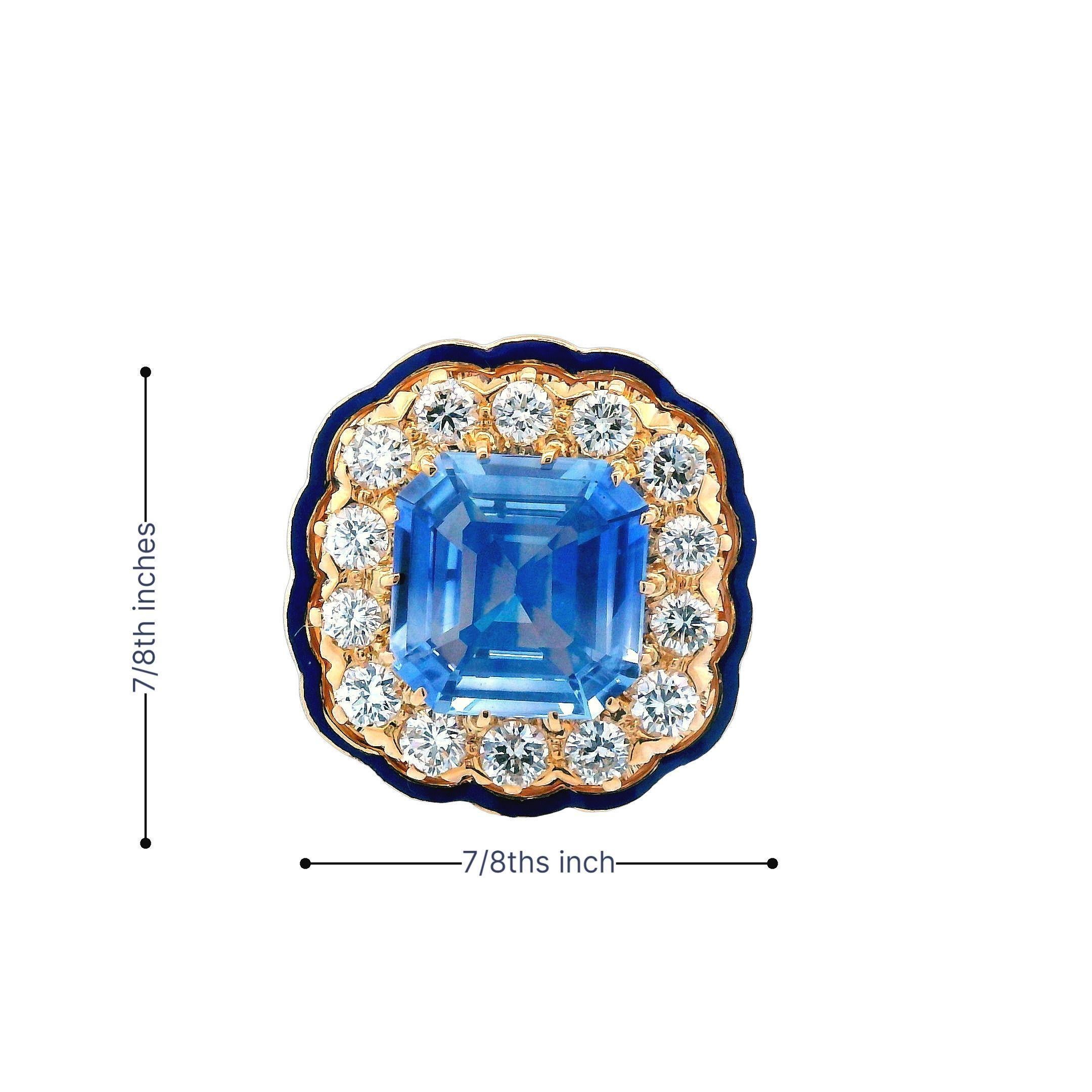 Cushion Cut 14K Yellow Gold 6+ Carat Square NO HEAT Ceylon Sapphire AGL and Diamond Ring For Sale