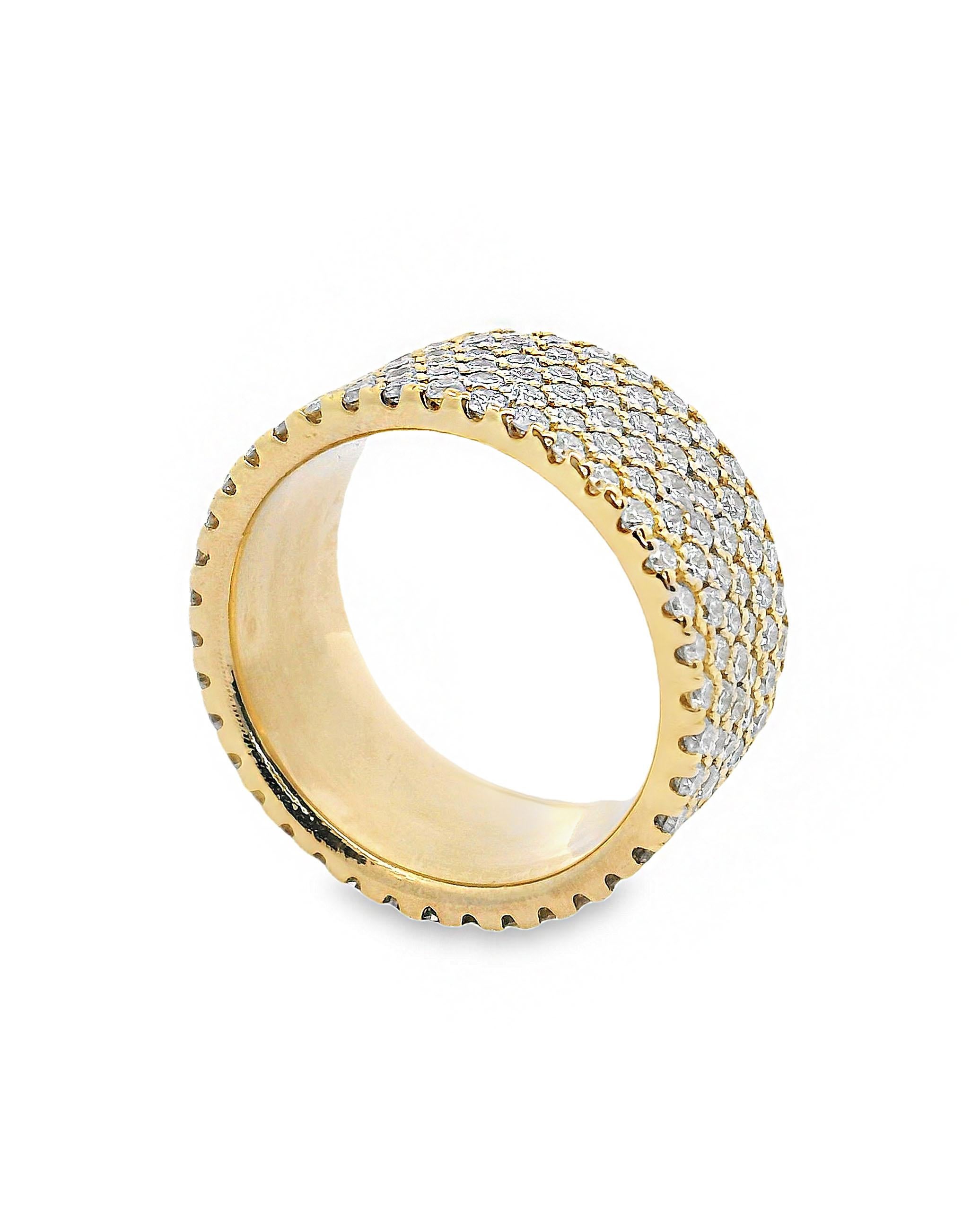 Contemporary 14K Yellow Gold 6 Row Diamond Eternity Ring For Sale