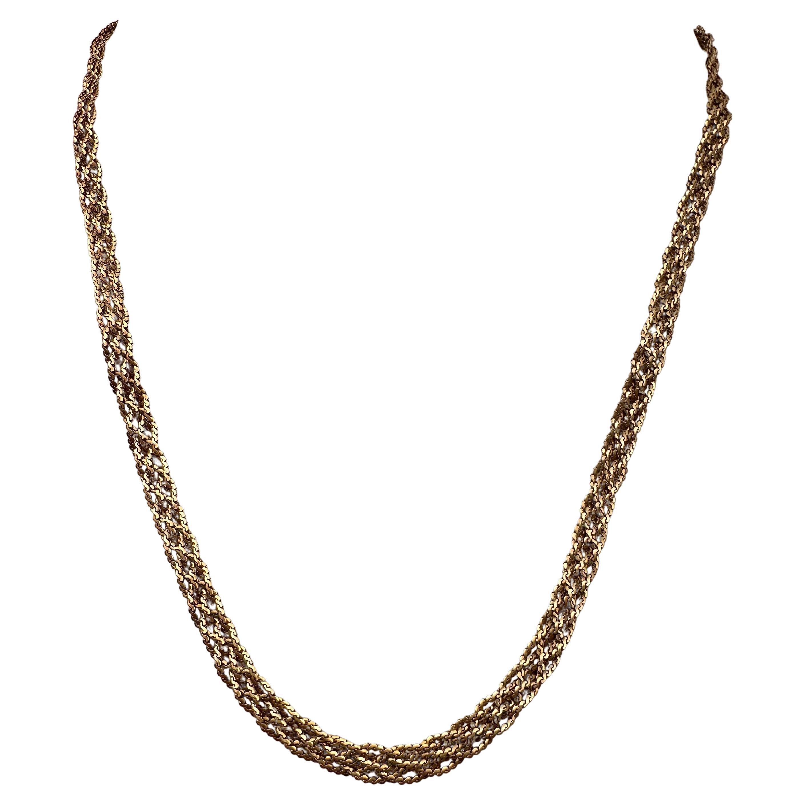 14k Yellow Gold 6 Strand Braided "S" Chain 19" Necklace  For Sale