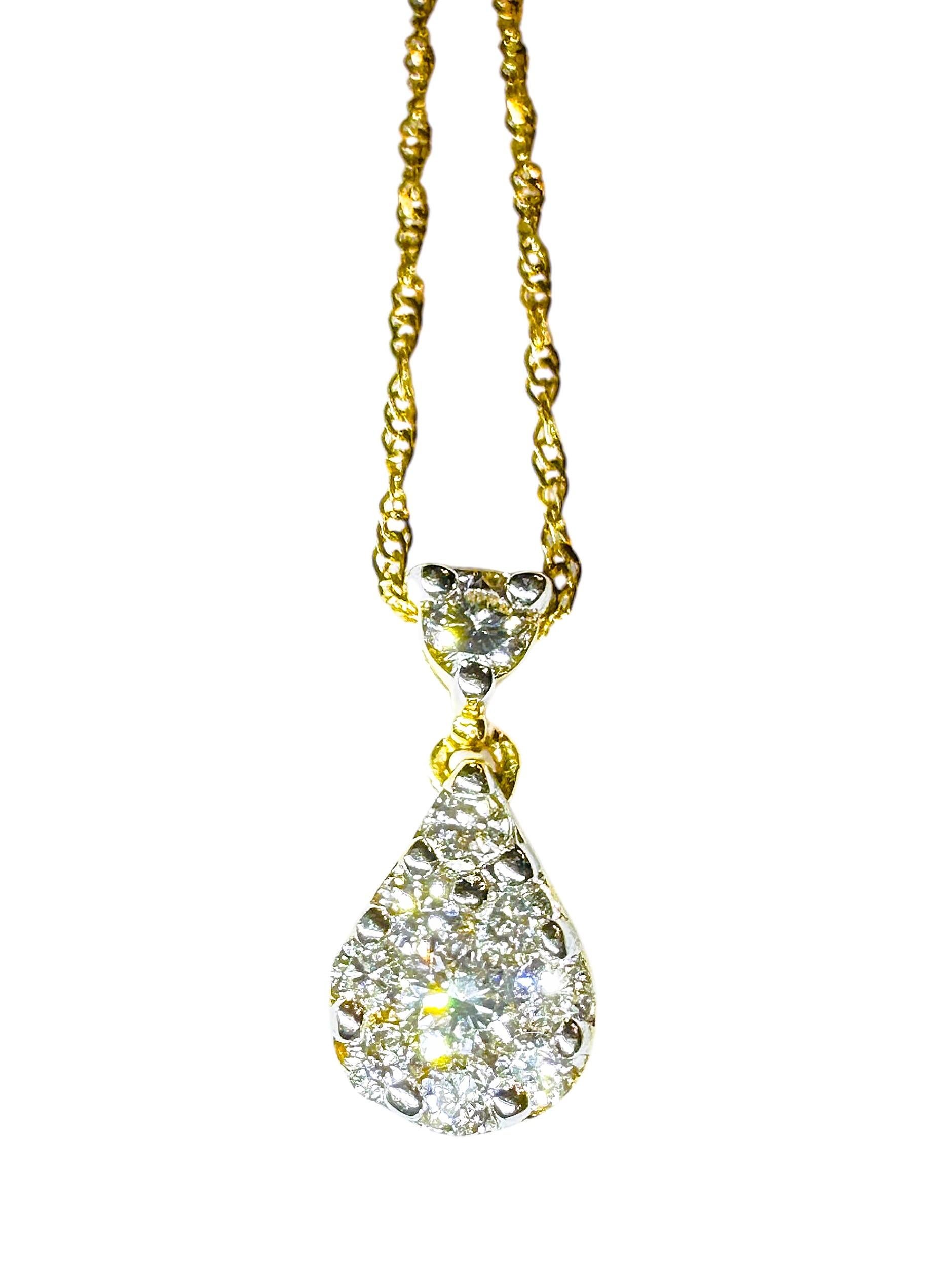 14k Gelbgold .60 Karat Diamant-Cluster-Anhänger & 14k Goldkette 18
