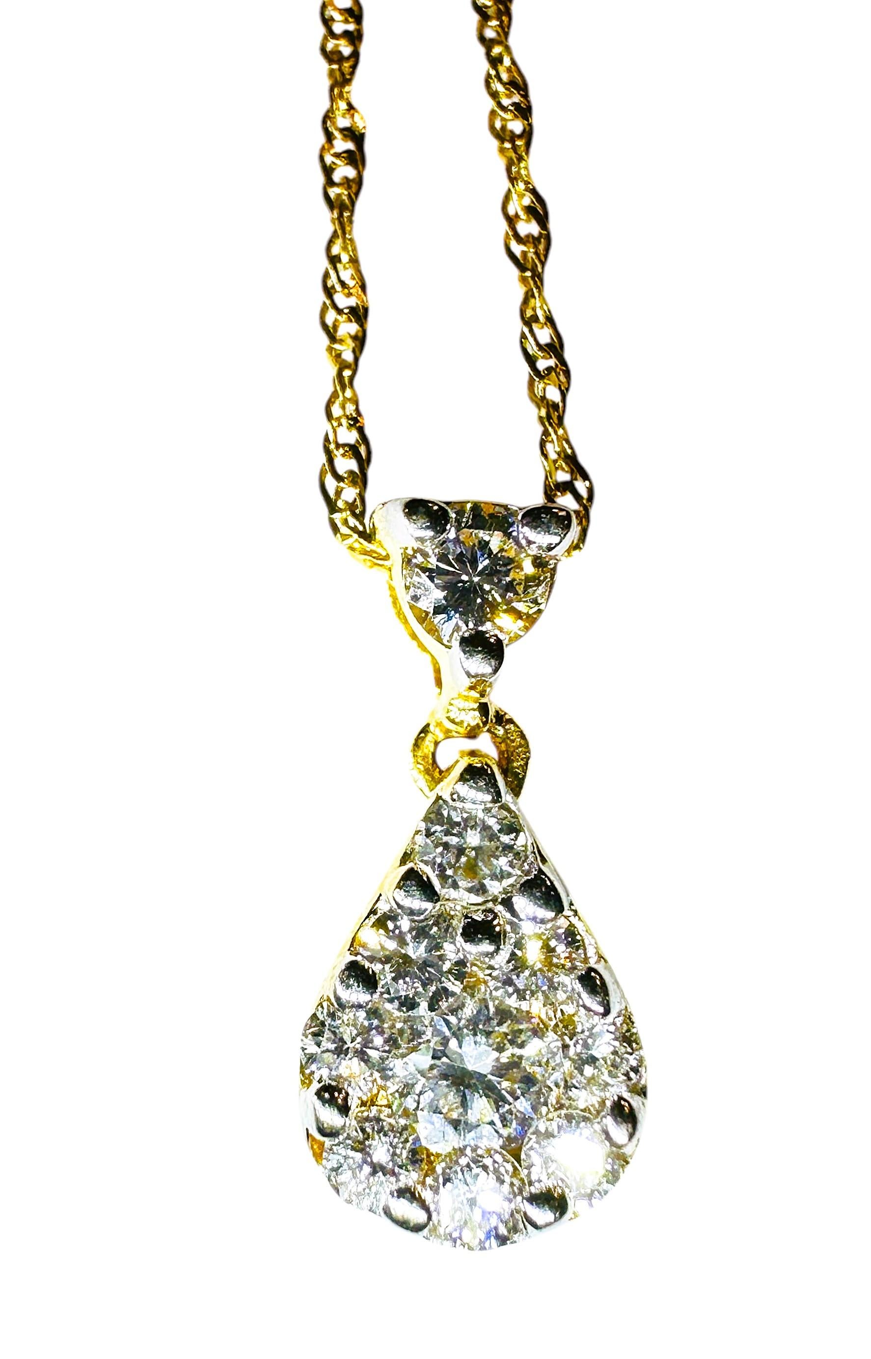 14k Gelbgold .60 Karat Diamant-Cluster-Anhänger & 14k Goldkette 18
