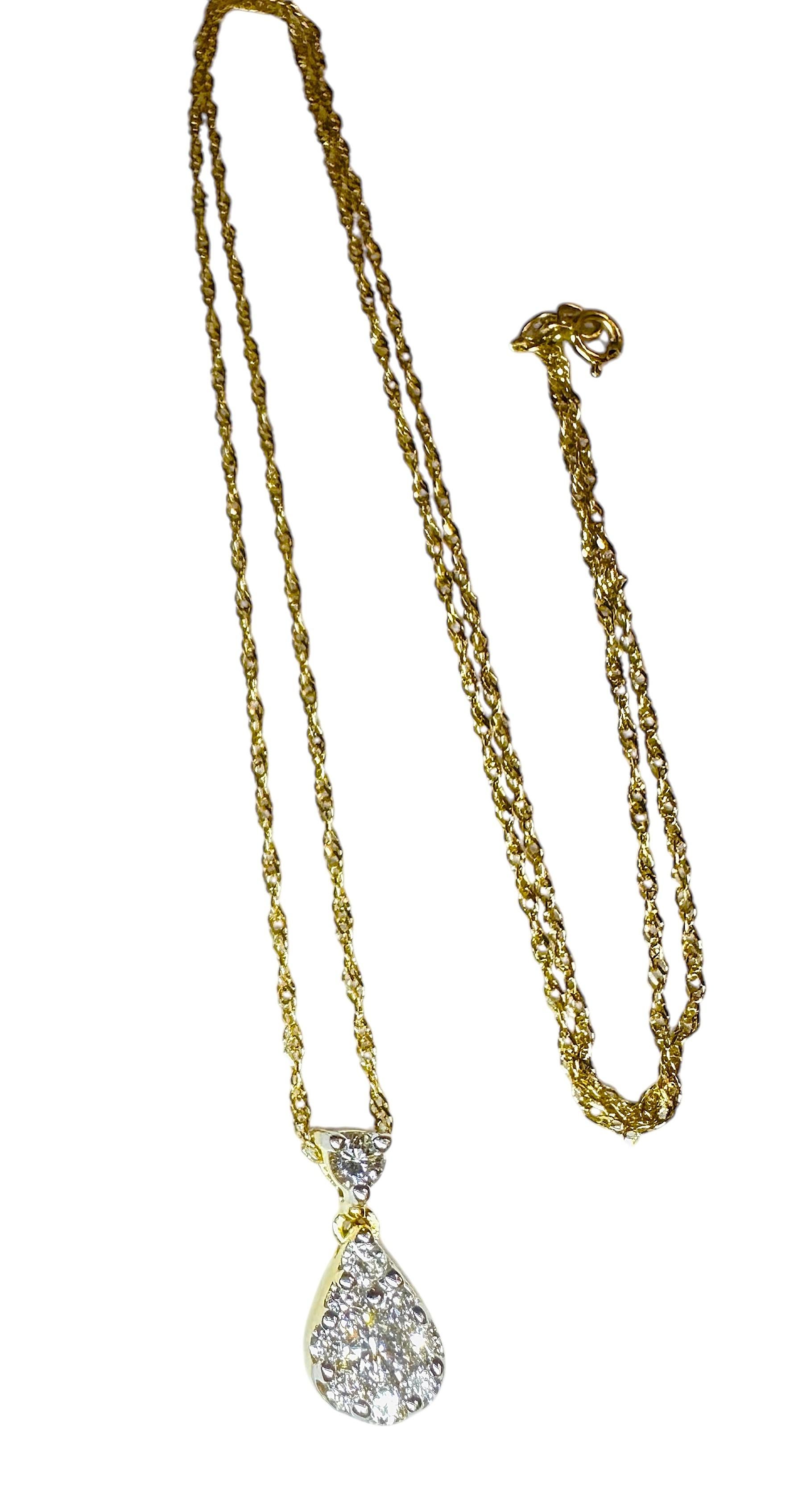 14k Gelbgold .60 Karat Diamant-Cluster-Anhänger & 14k Goldkette 18