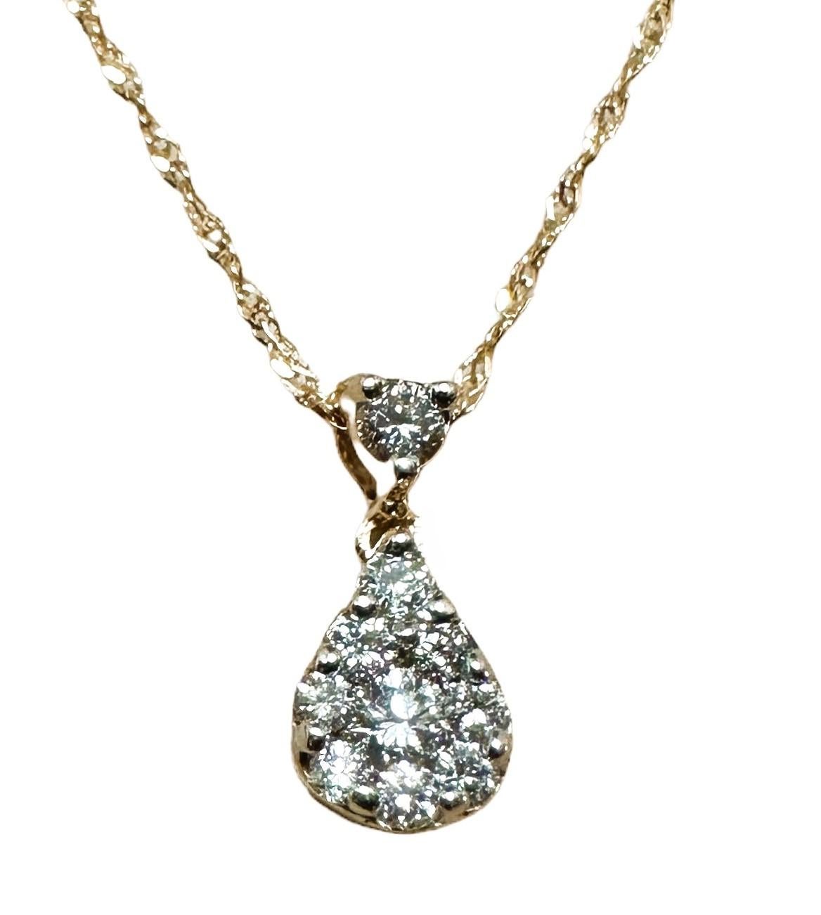 Art Deco 14k Yellow Gold .60 ct Diamond Cluster Pendant and 14k Gold Chain 18