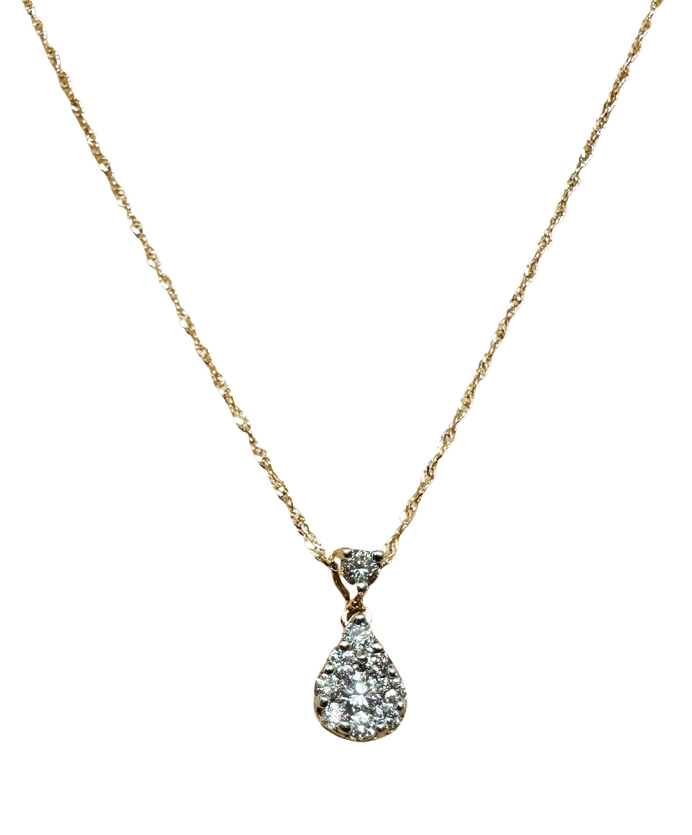 Brilliant Cut 14k Yellow Gold .60 ct Diamond Cluster Pendant and 14k Gold Chain 18
