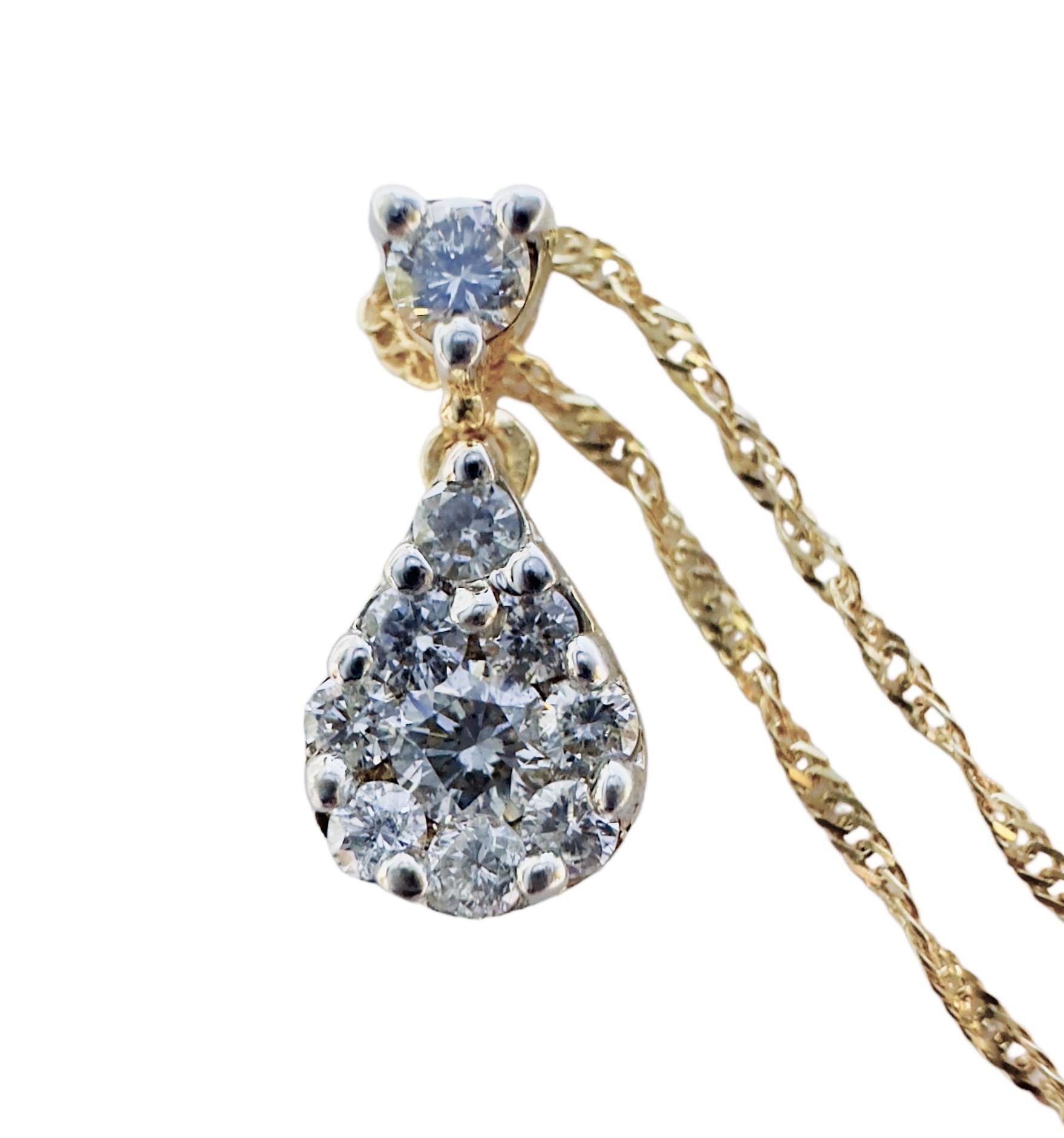 14k Yellow Gold .60 ct Diamond Cluster Pendant and 14k Gold Chain 18