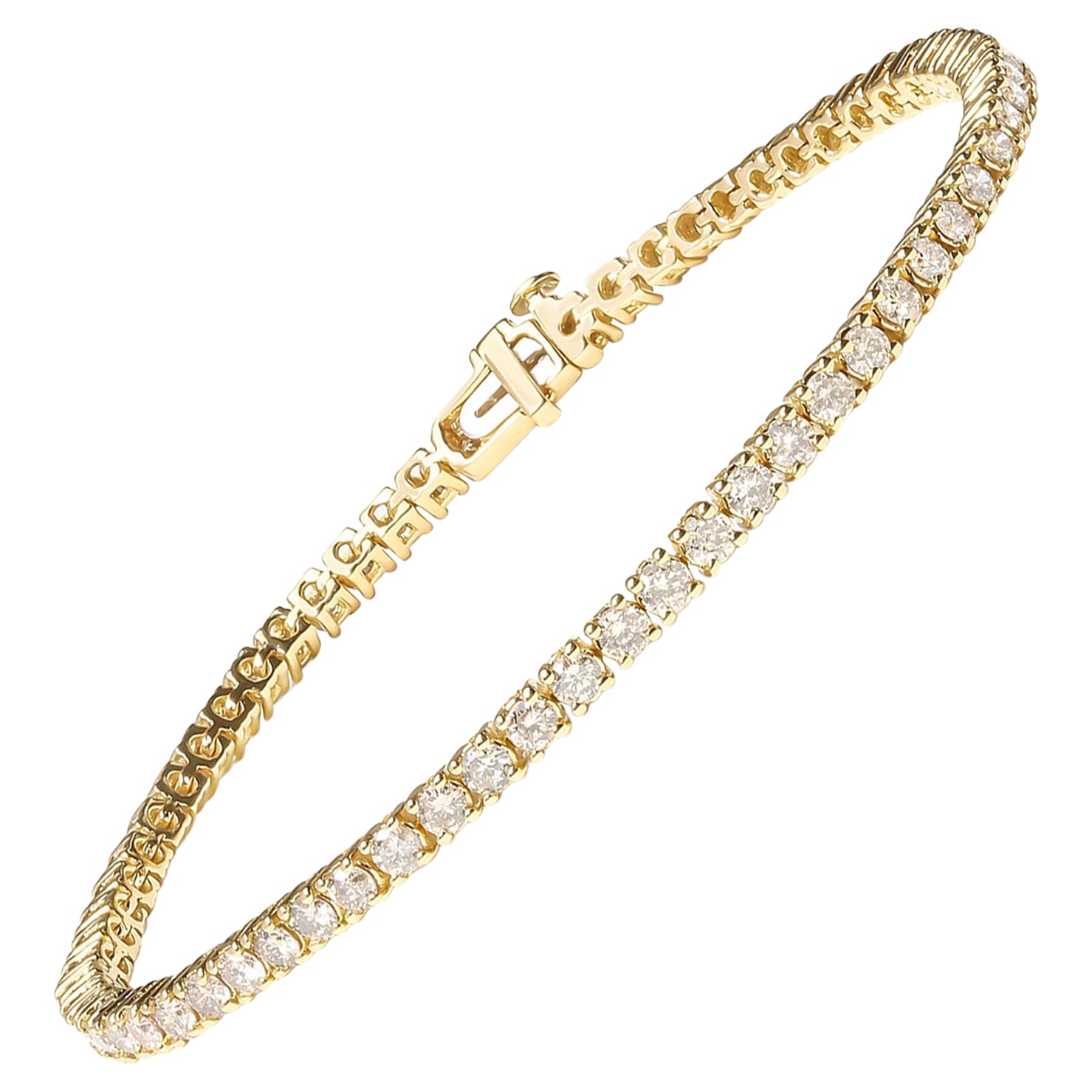 Pulsera de tenis de oro amarillo de 14 quilates con 6,0 qt de diamantes de talla brillante redondos clásicos