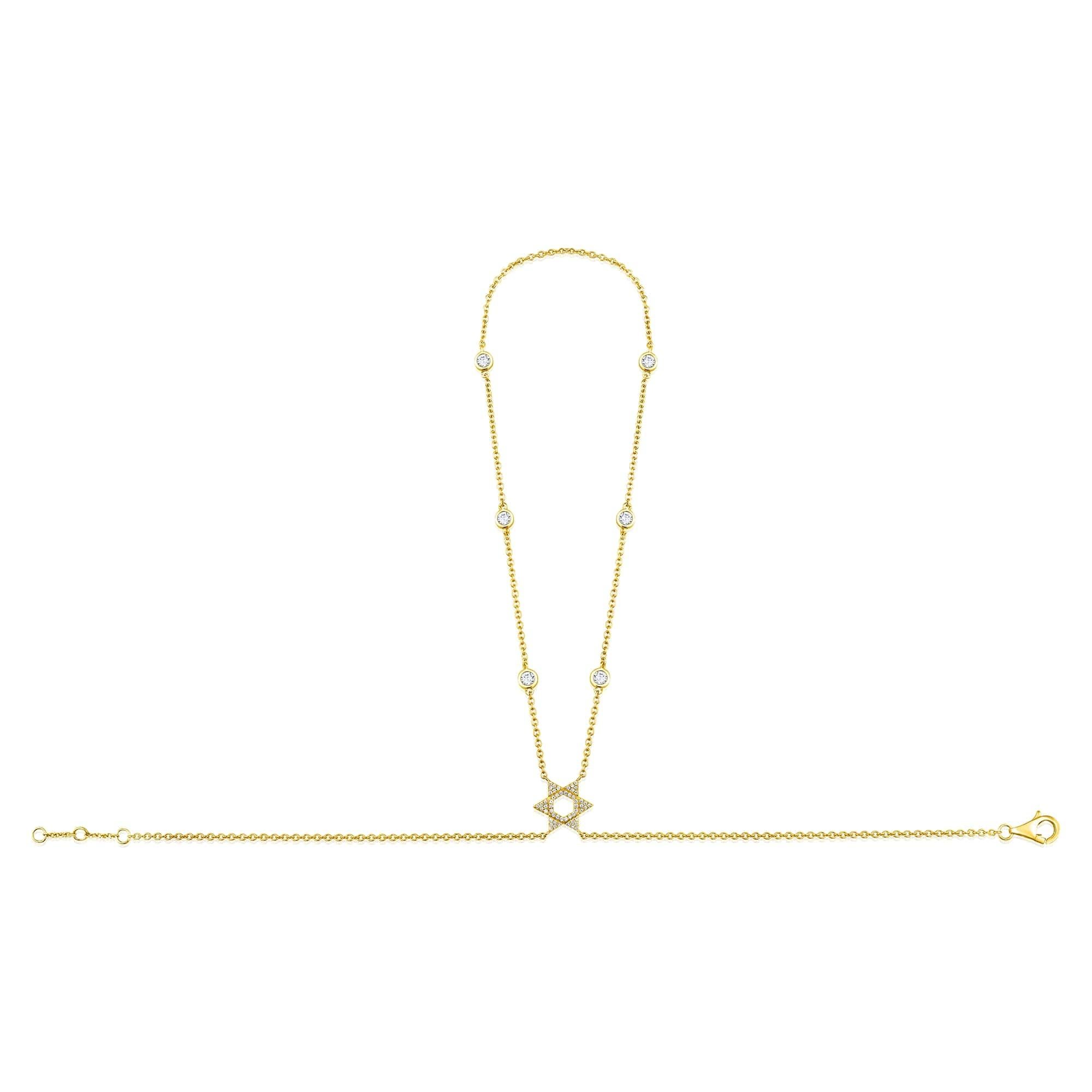 Chaîne à main en or jaune 14K avec diamants Étoile d'Elegance Neuf - En vente à Los Angeles, CA