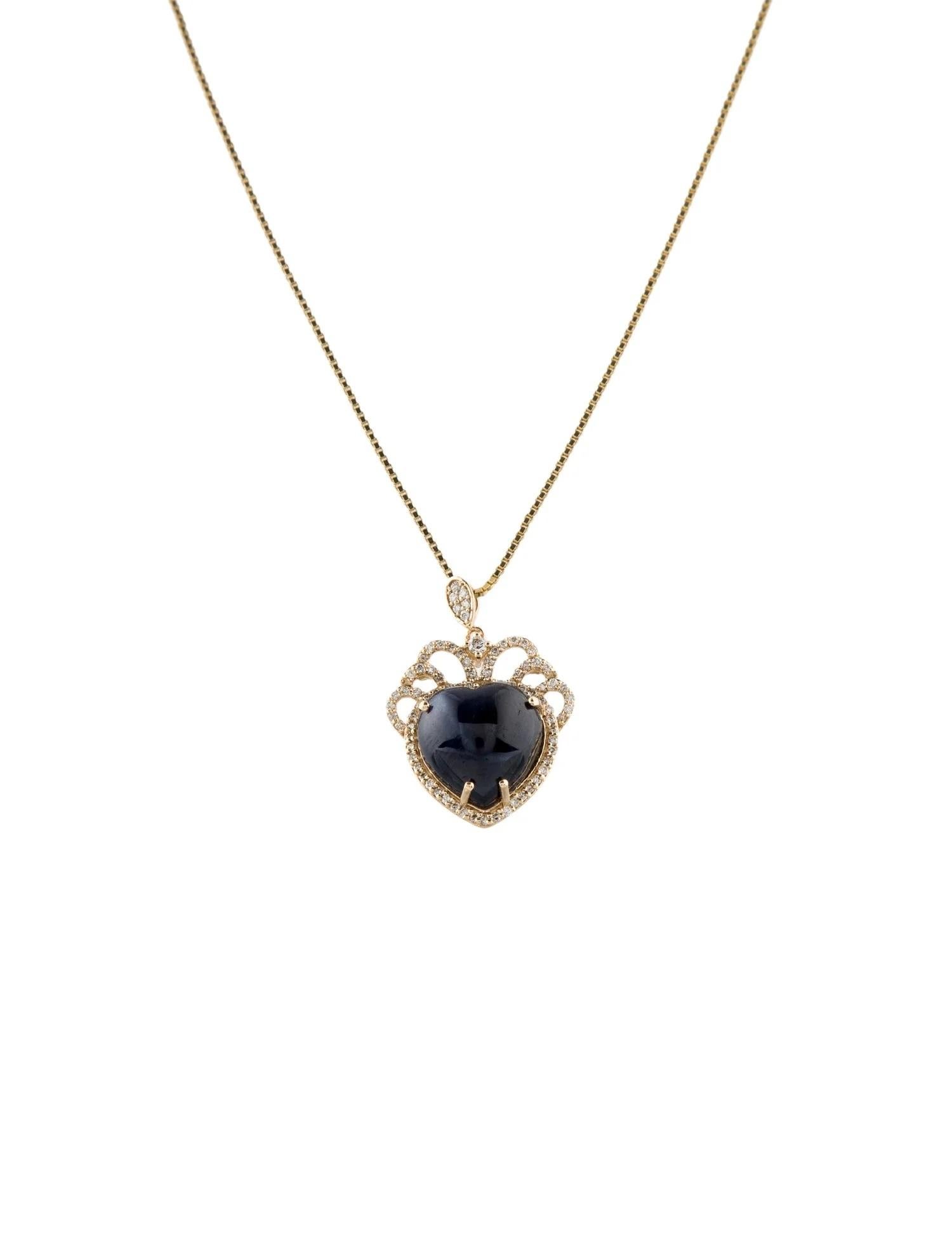 Cabochon 14K Yellow Gold 6.18ct Sapphire & Diamond Pendant Necklace For Sale