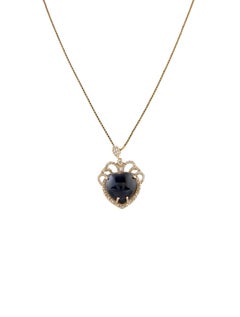 14K Yellow Gold 6.18ct Sapphire & Diamond Pendant Necklace