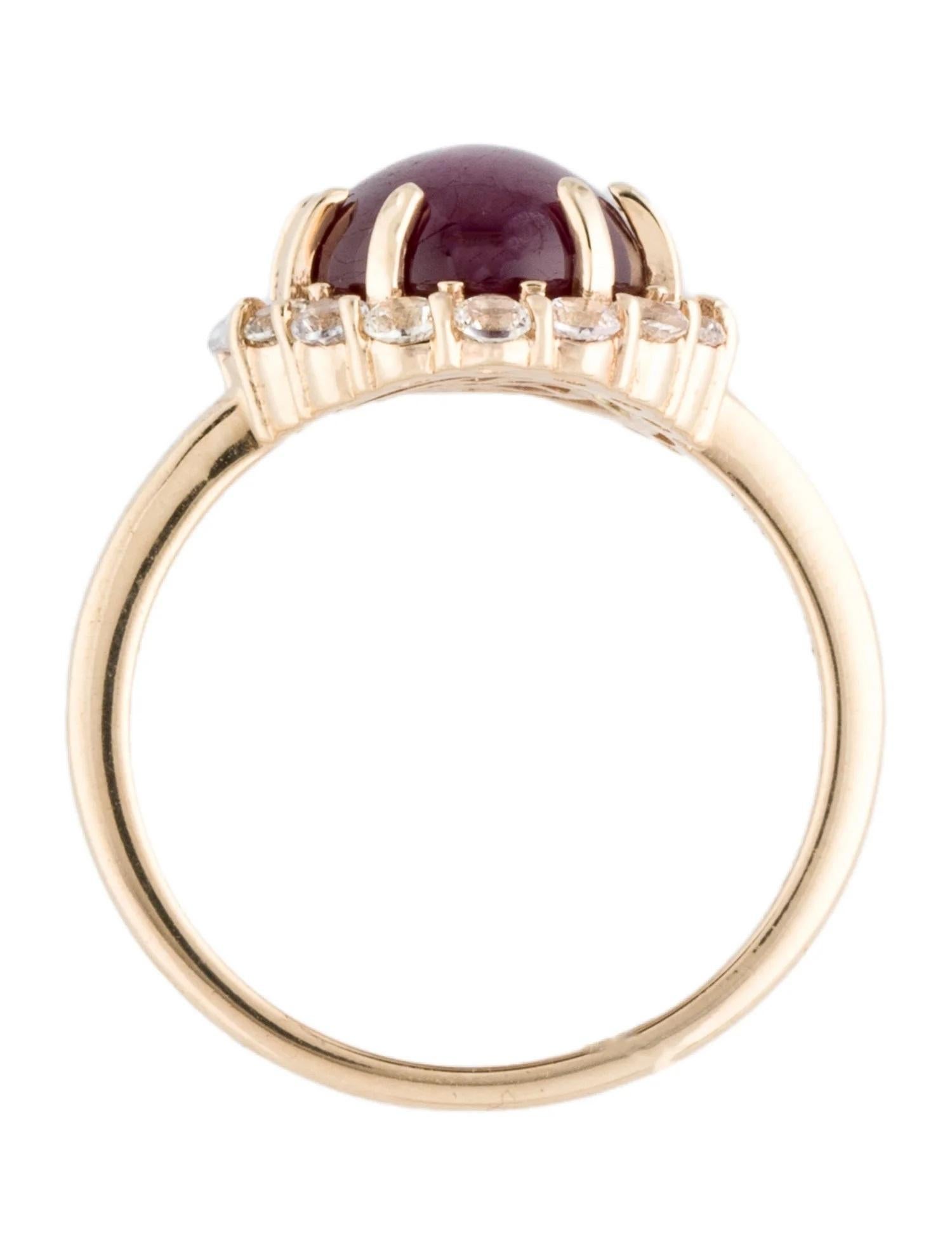 14K Yellow Gold 6.19ctw Oval Cabochon Ruby & 0.71ctw Sapphire Cocktail Ring, Siz In New Condition In Holtsville, NY