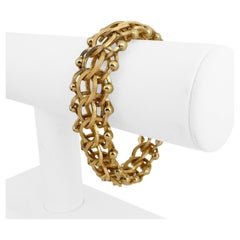 14k Yellow Gold 61g Heavy Vintage 19mm Beaded Charm Bracelet 7.5"