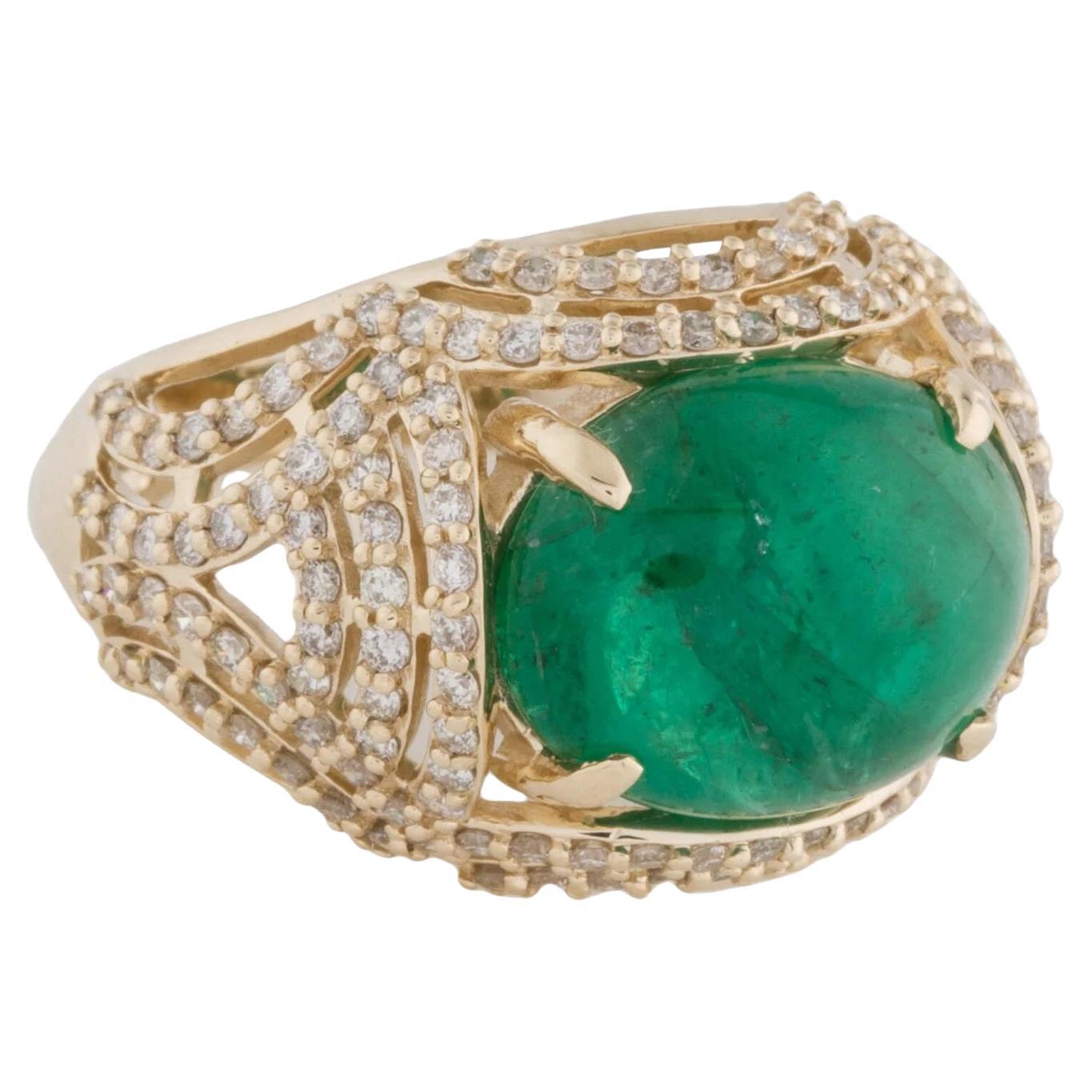 14K Yellow Gold 6.24ct Emerald & Diamond Cocktail Ring, Size 7