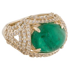 Bague cocktail en or jaune 14 carats, émeraude 6,24 carats et diamants, taille 7