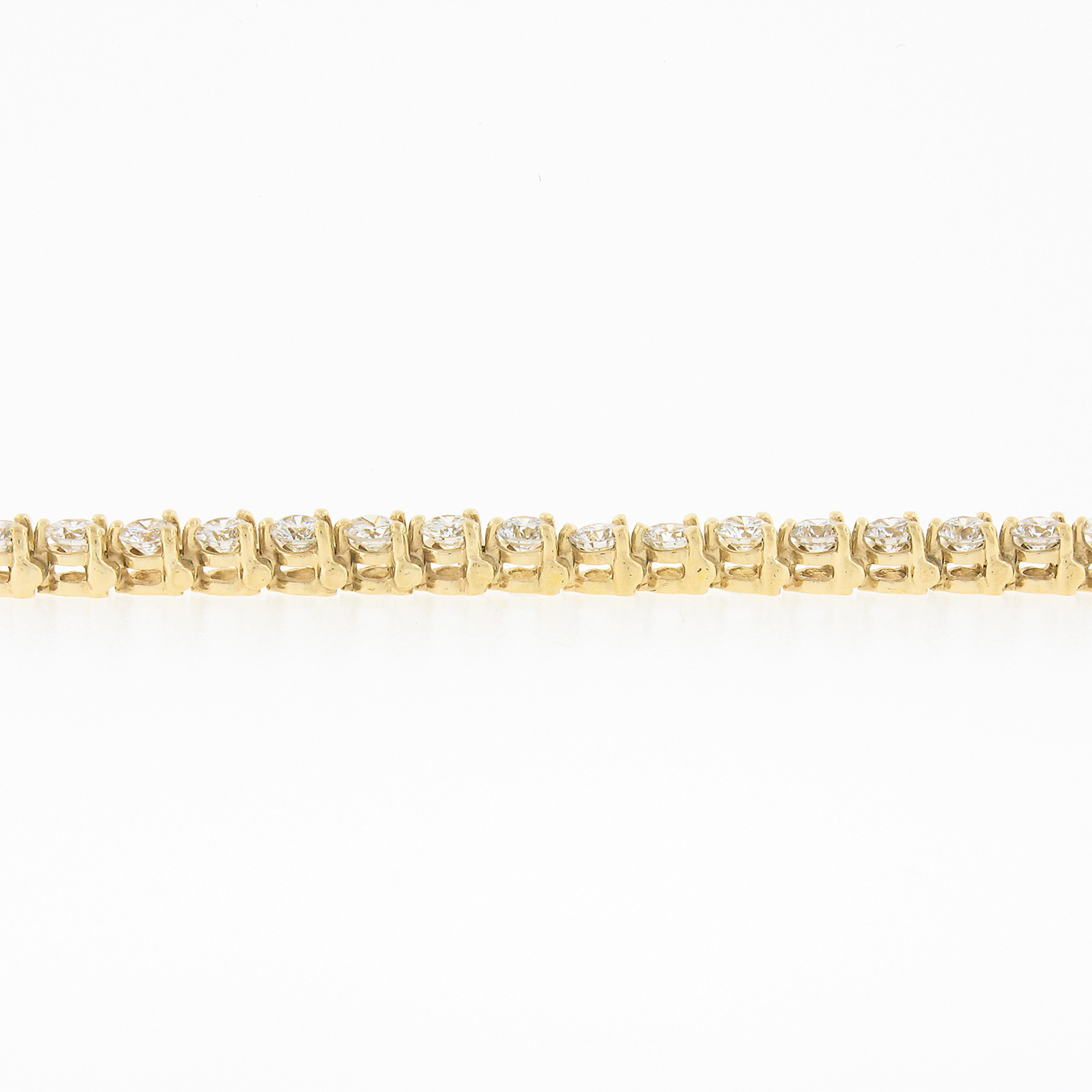 14k Yellow Gold 6.0ctw Round Diamond 3-Prong Martini Line Tennis Bracelet In Excellent Condition In Montclair, NJ