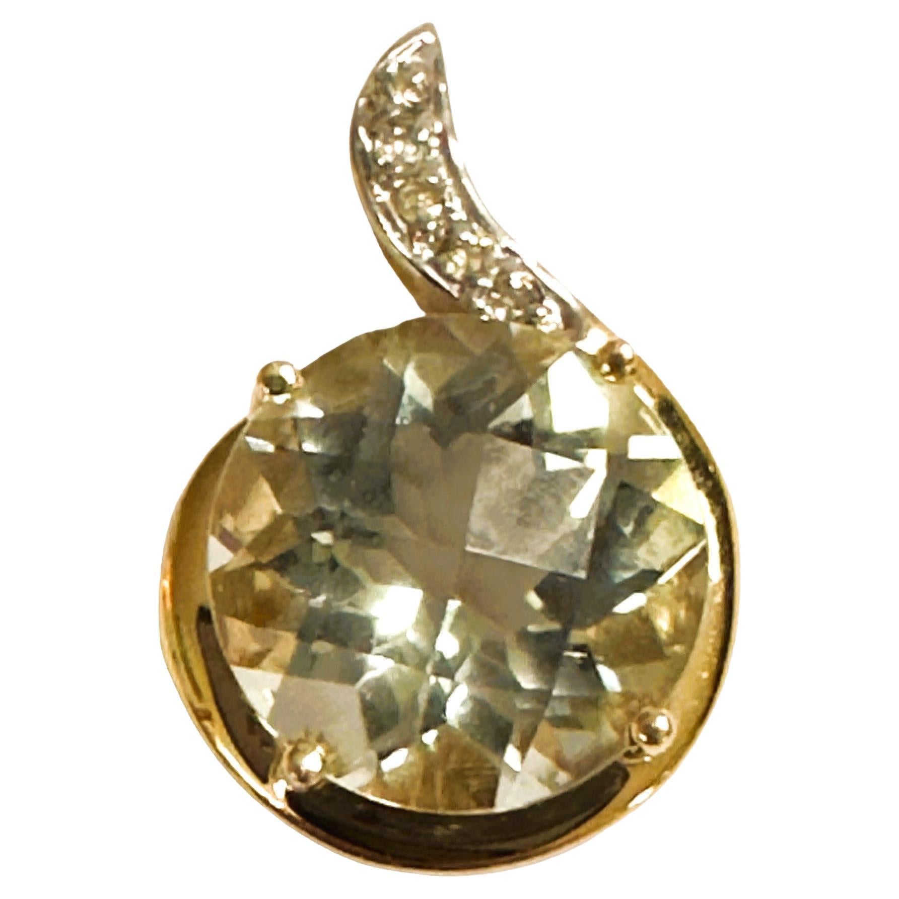 14k Yellow Gold 6.25 ct Prasiolite and Diamond Pendant