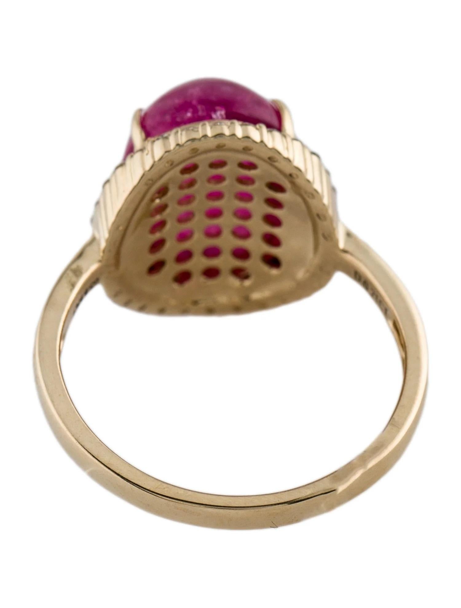 Oval Cut 14K Yellow Gold 6.25ct Pink Tourmaline Cabochon & Diamond Cocktail Ring Size 7 For Sale