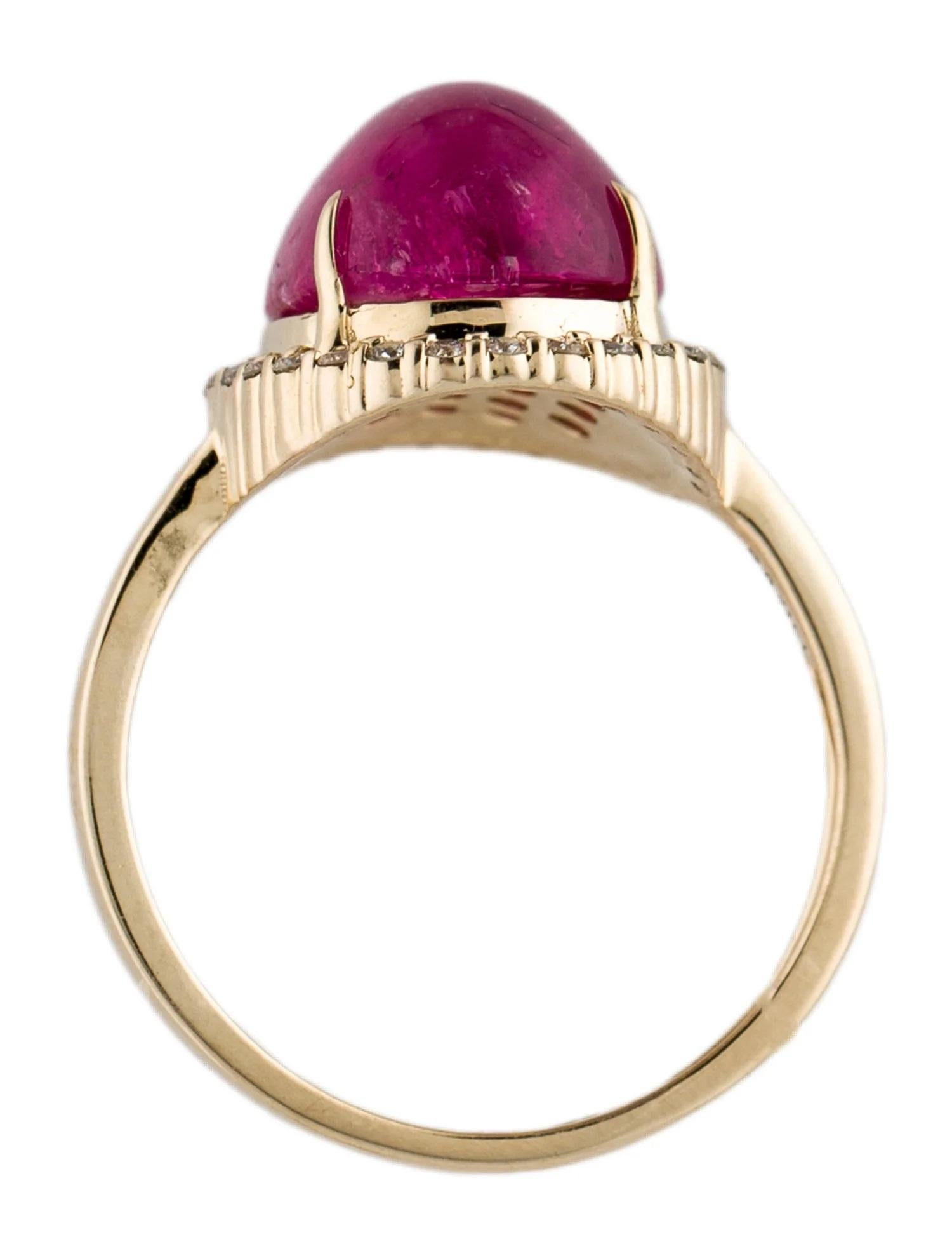 14K Yellow Gold 6.25ct Pink Tourmaline Cabochon & Diamond Cocktail Ring Size 7 In New Condition For Sale In Holtsville, NY