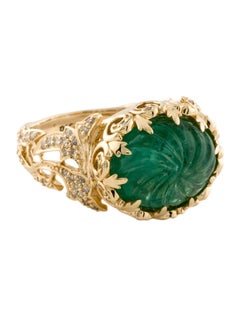 14K Yellow Gold 6.28ct Emerald 
0.21ctw Diamond Cocktail Ring Size 7.25