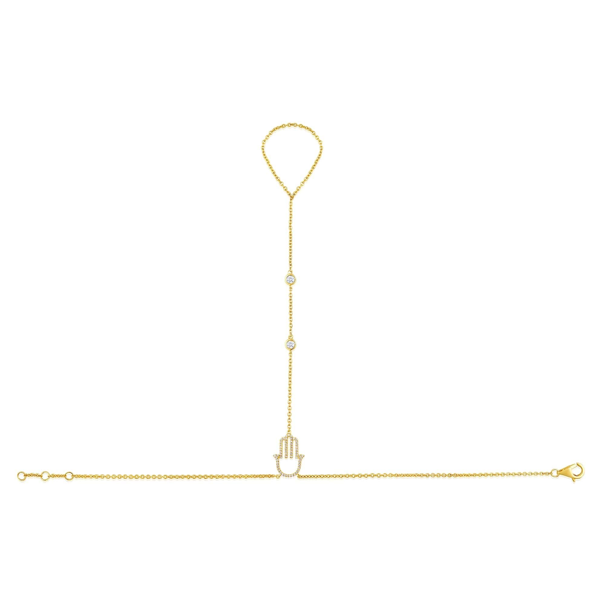 Catena a mano con 63 diamanti Guardian Hamsa in oro giallo 14 carati In condizioni Nuovo in vendita a Los Angeles, CA