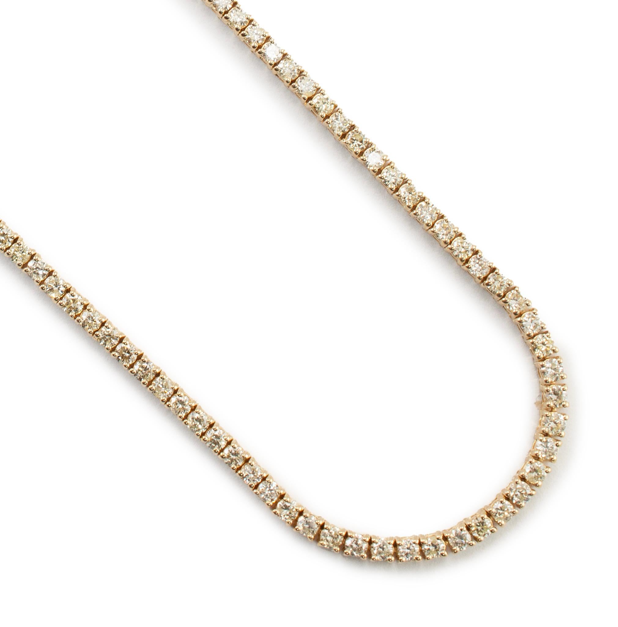Gender: Ladies

Metal Type: 14K Yellow Gold

Length: 18.00 inches

Width: 2.45 mm

Weight: 16.33 grams

Ladies 14K yellow gold single strand, diamond necklace. The metal was tested and determined to be 14K yellow gold. Engraved with 