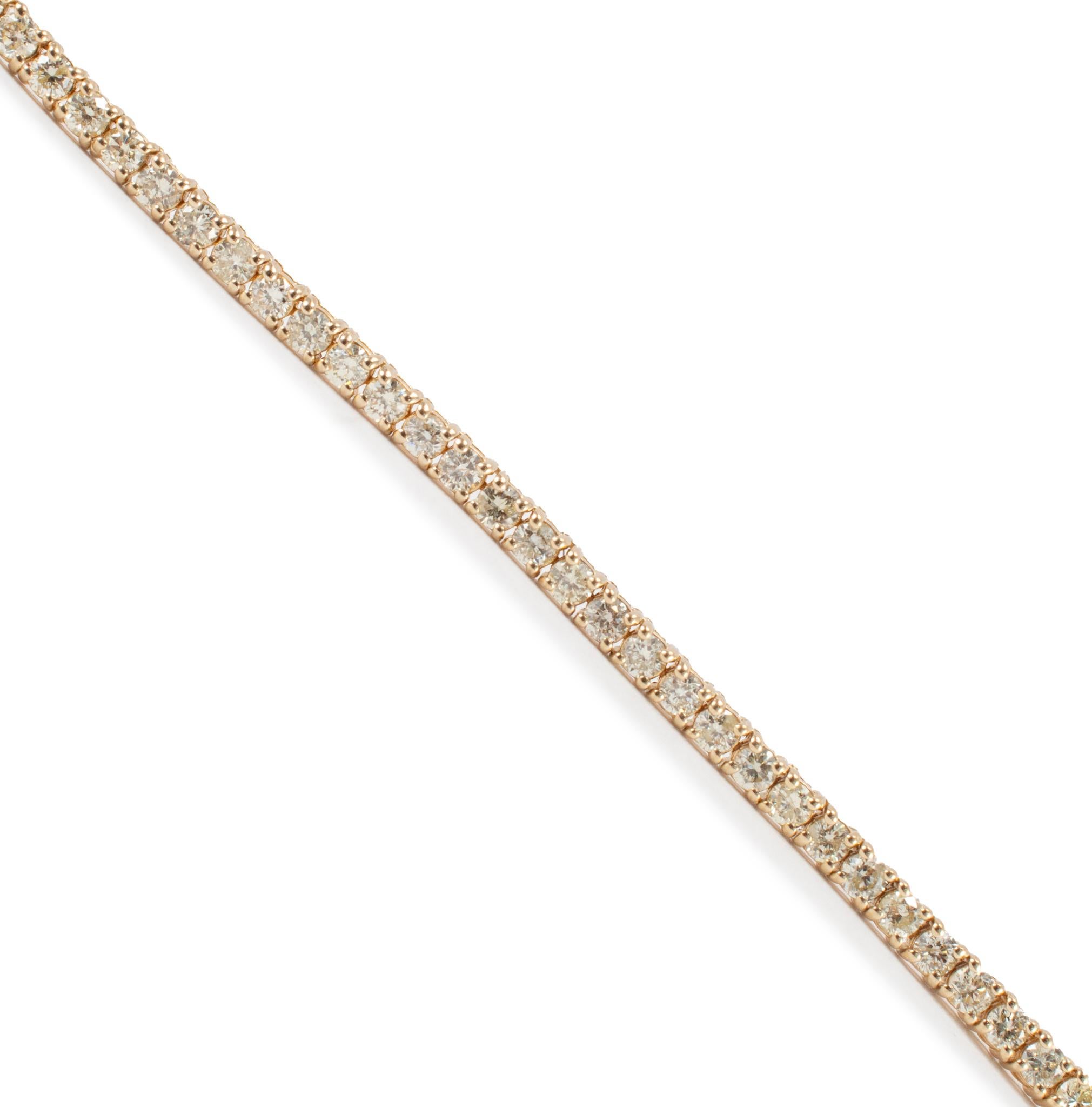 Round Cut 14K Yellow Gold 6.30ct Diamond Tennis Chain Necklace For Sale
