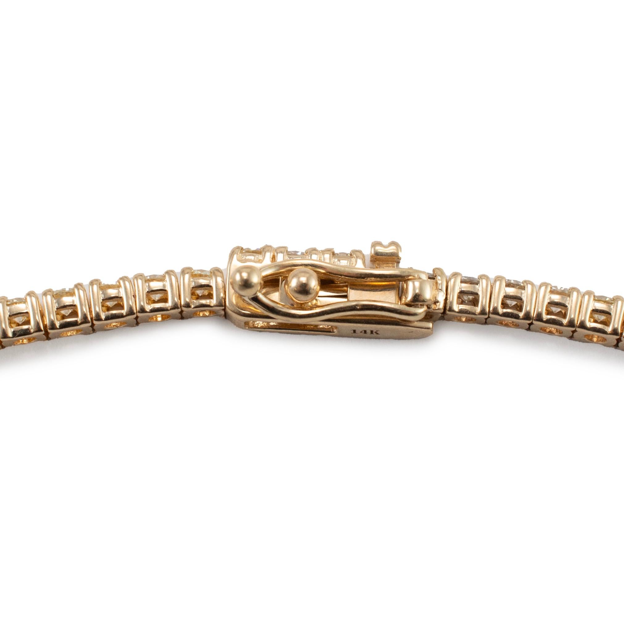 14K Yellow Gold 6.30ct Diamond Tennis Chain Necklace In Excellent Condition For Sale In Houston, TX
