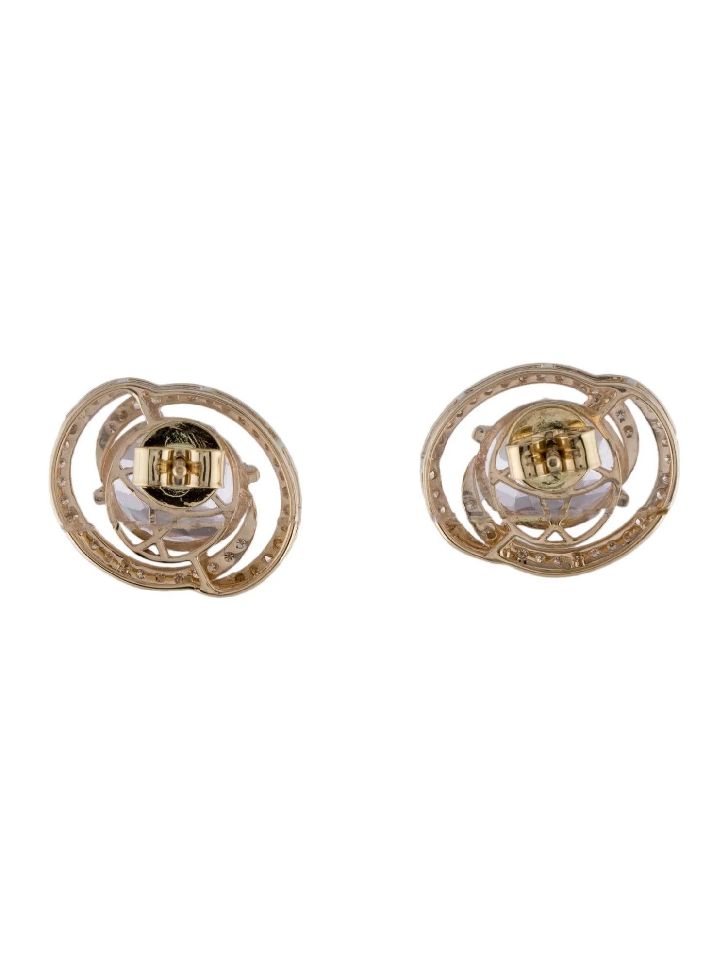 Artist 14K Yellow Gold 6.30ctw Kunzite & Diamond Stud Earrings  Oval Modified Brillian For Sale