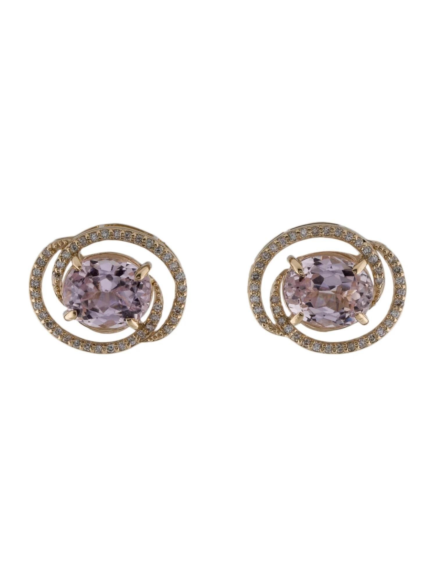 Oval Cut 14K Yellow Gold 6.30ctw Kunzite & Diamond Stud Earrings  Oval Modified Brillian For Sale