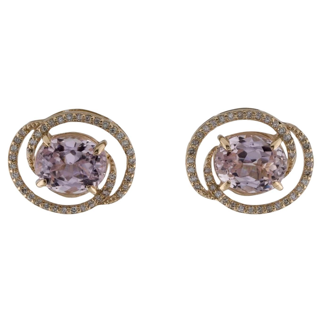 14K Yellow Gold 6.30ctw Kunzite & Diamond Stud Earrings  Oval Modified Brillian