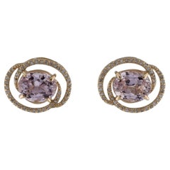14K Yellow Gold 6.30ctw Kunzite & Diamond Stud Earrings  Oval Modified Brillian