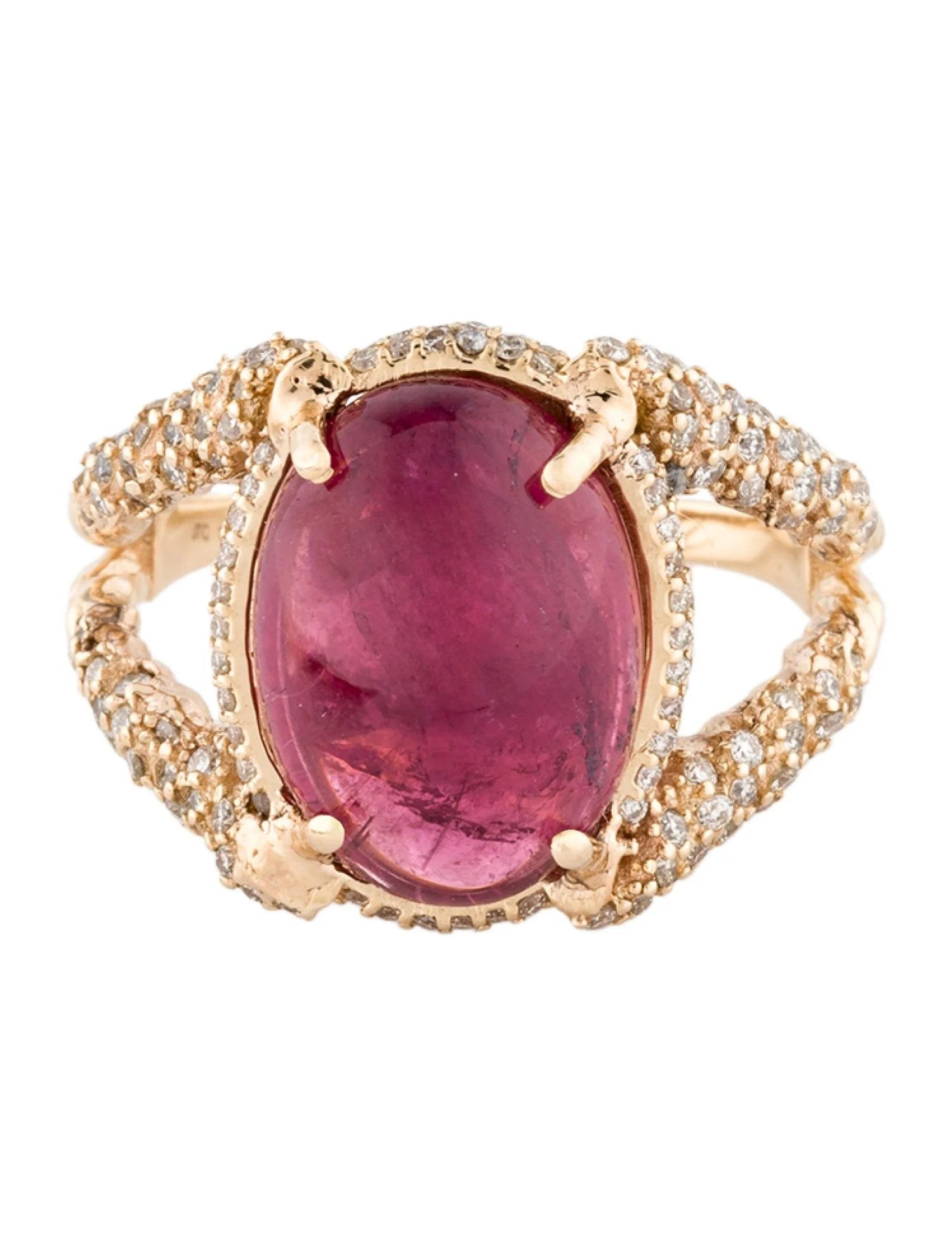 Artiste Bague cocktail en or jaune 14 carats, tourmaline rose 6,46 carats et diamants, taille 7,25 en vente
